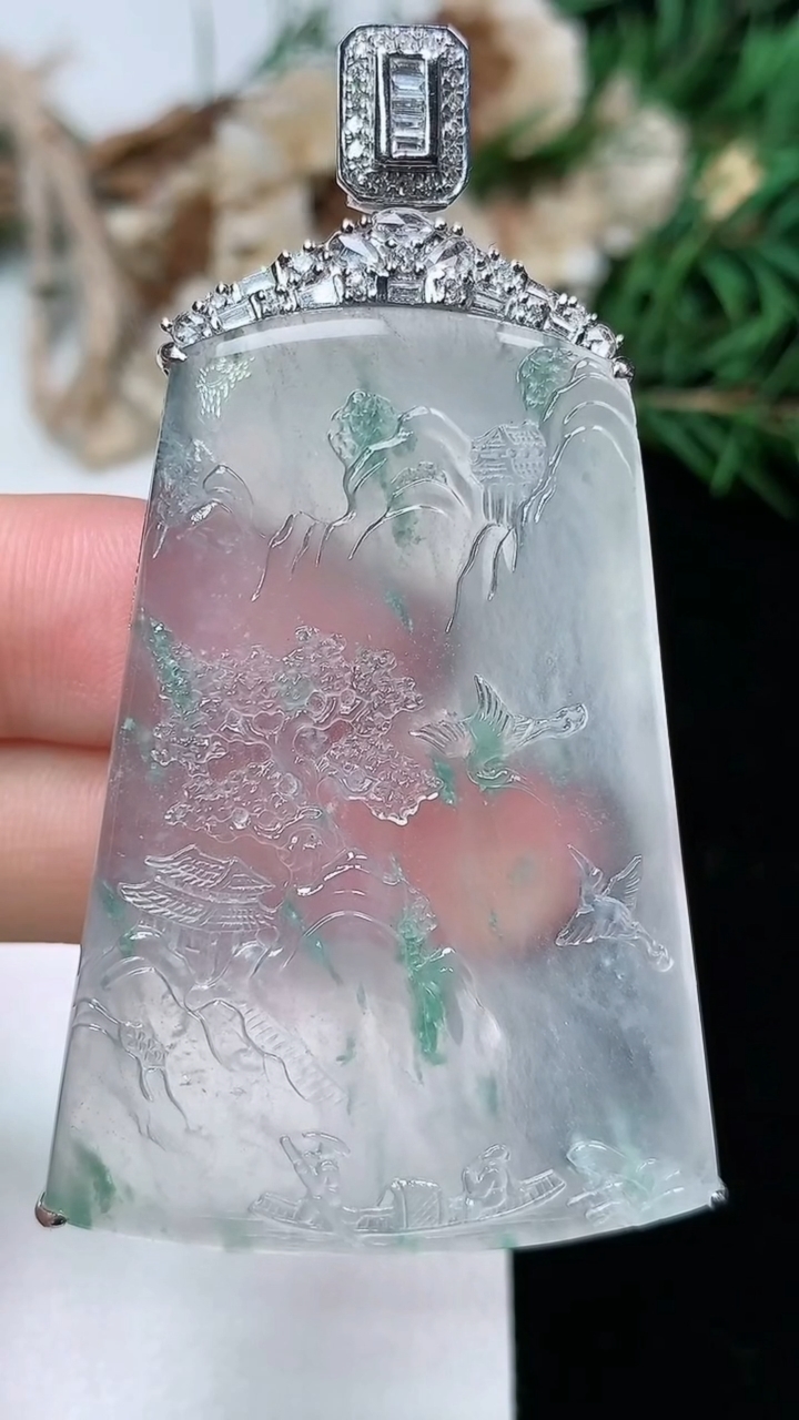 天然A货翡翠山水牌吊坠，尺寸48-34.3-7.7，重量:20.36g
3月18日