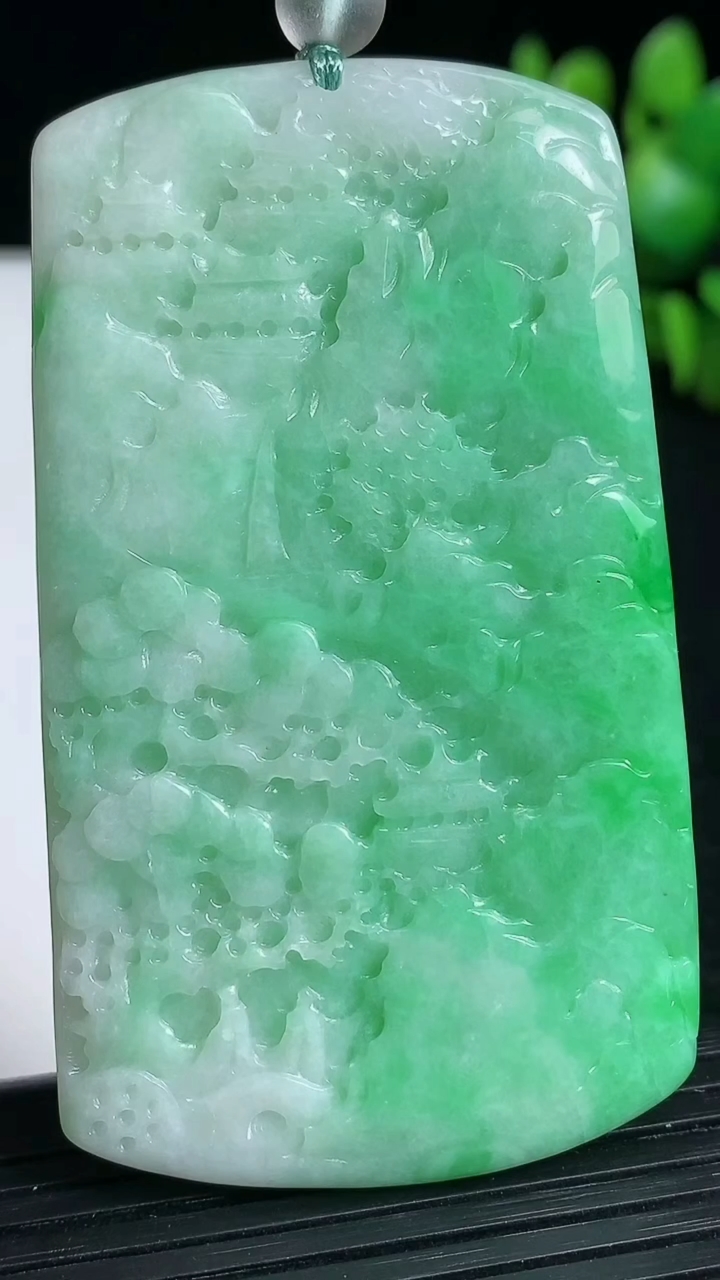 天然A货翡翠山水牌吊坠尺寸65.8-38.2-4.3重量:29.83g
3月19日