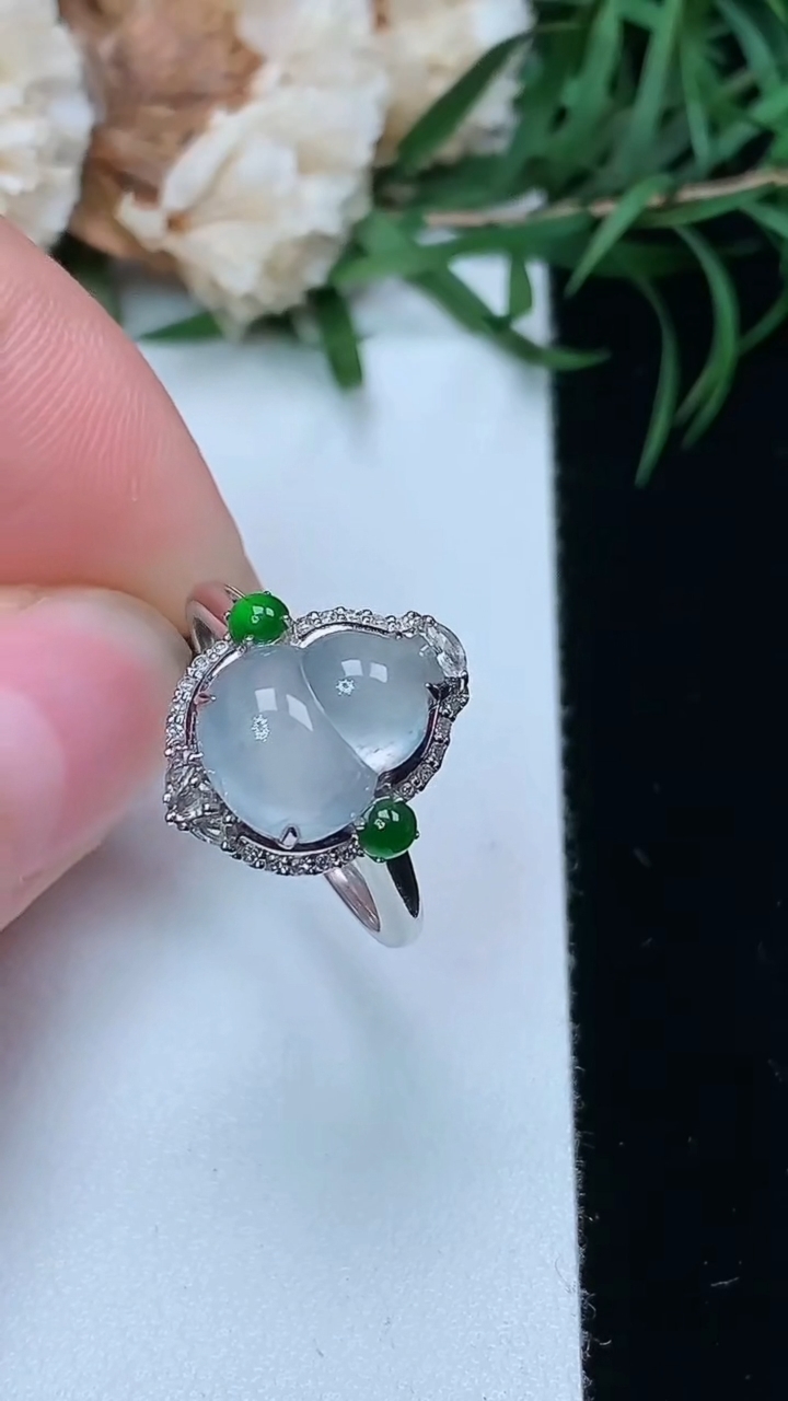 天然A货翡翠白冰葫芦戒指，尺寸17.3-10.7-8.3，重量:2.81g2026年3月22日
工厂直销收藏佳品,种好水足，色泽均匀，有种有色，上手高大气！