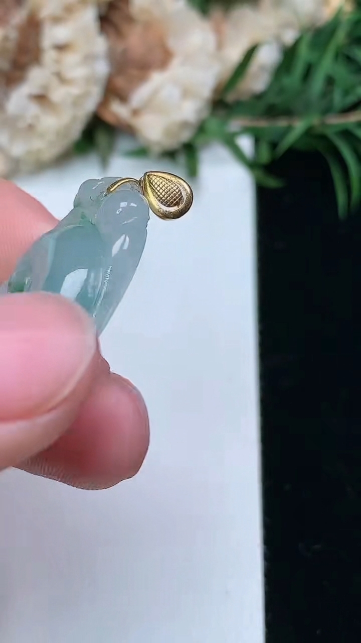 天然A货翡翠飘花如意吊坠，尺寸34.8-22.4-5，重量:7.99g
3月23日