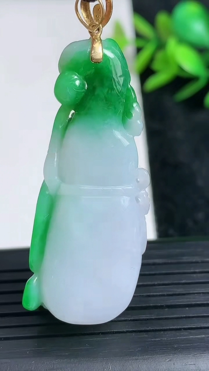 天然A货翡翠白菜吊坠尺寸45.7-18.5-10.8重量:15.84g
3月23日