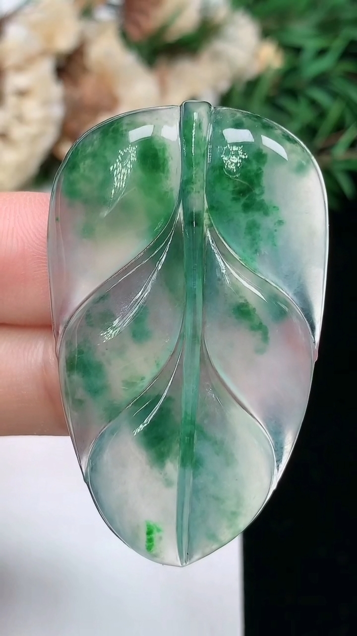 天然A货翡翠金枝玉叶 叶子镶嵌件，尺寸44.6-27.2-4.4，重量:10.66g
3月24日