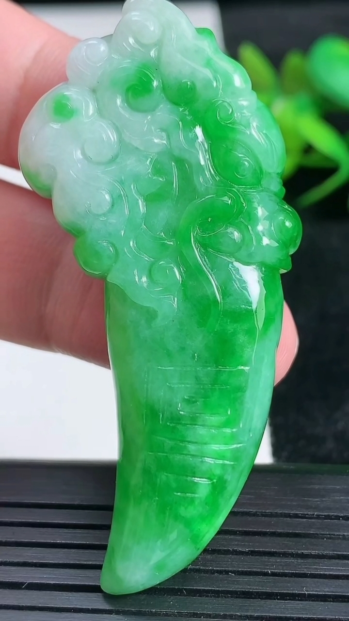 天然A货翡翠龙牙吊坠尺寸58.8-27-11.7重量:31.93g
3月24日