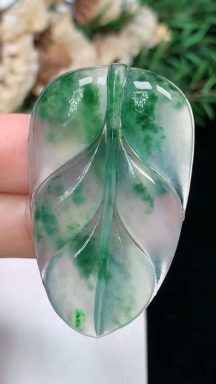 天然A货翡翠金枝玉叶 叶子镶嵌件，尺寸44.6-27.2-4.4，重量:10.66g
3月24日