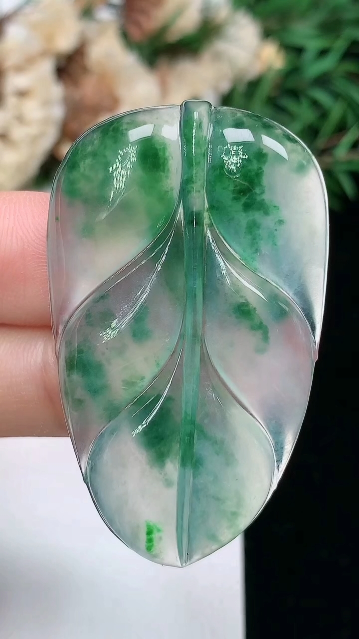 天然A货翡翠金枝玉叶 叶子镶嵌件，尺寸44.6-27.2-4.4，重量:10.66g
3月24日