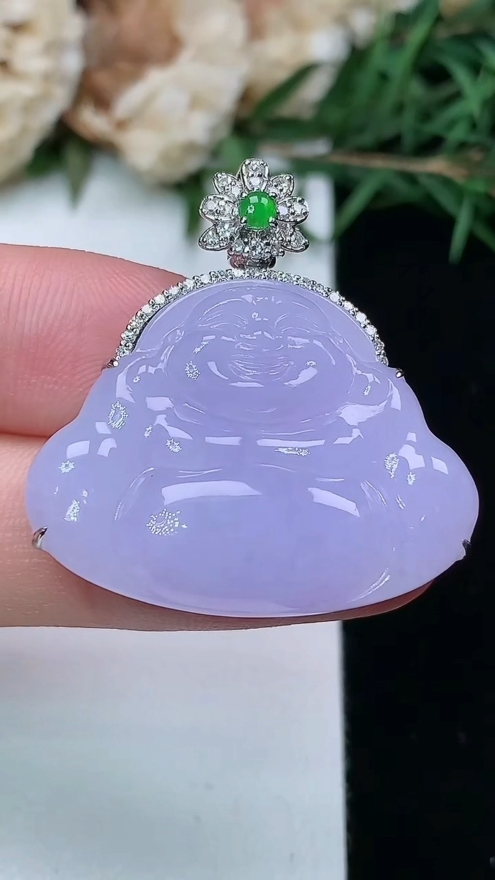 天然A货翡翠k金紫罗兰佛公吊坠，尺寸22-29.4-7.7，重量:8.52g
3月25日