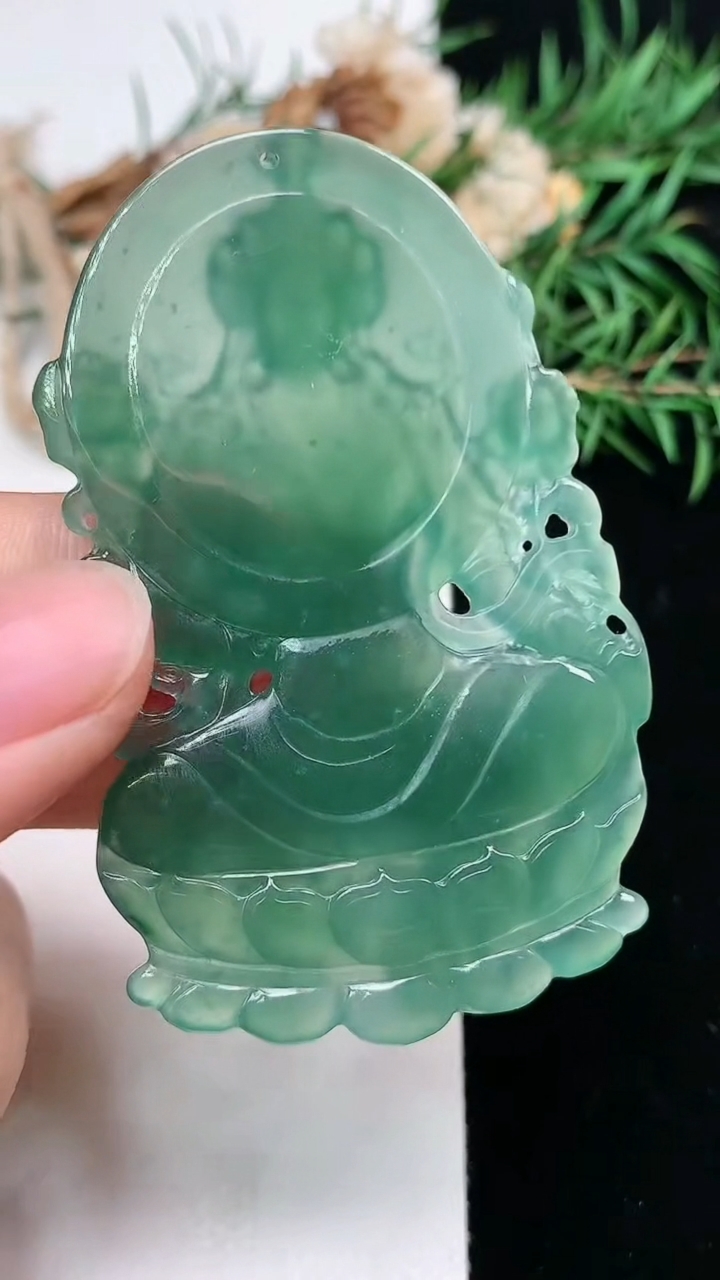 天然A货翡翠蓝水大势至观音菩萨吊坠，尺寸60.5-37-5，重量:22.05g
3月28日