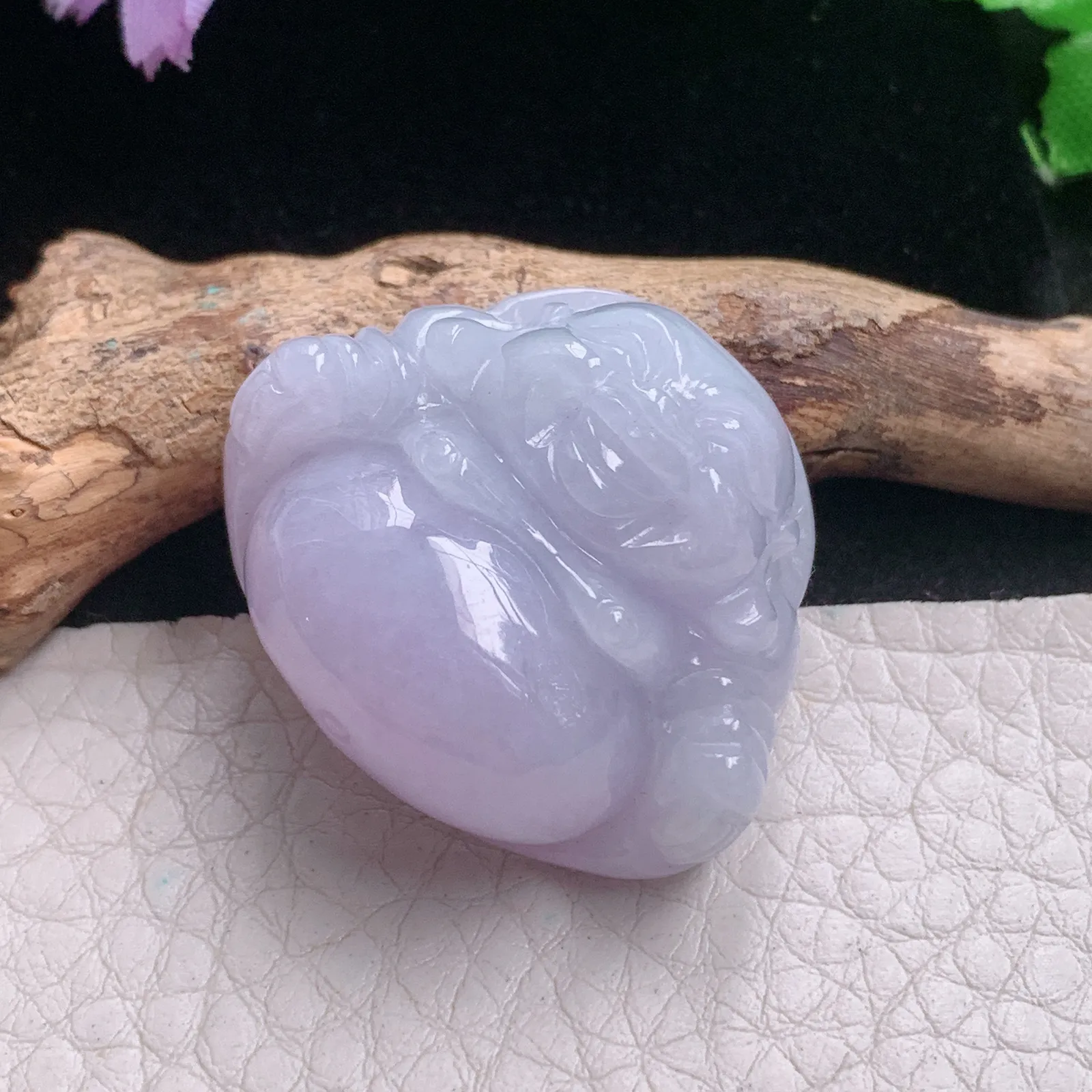 zen自然光26.9*31.8*13.2天然缅甸翡翠A货饱满紫罗兰开心佛 佛公玉吊坠