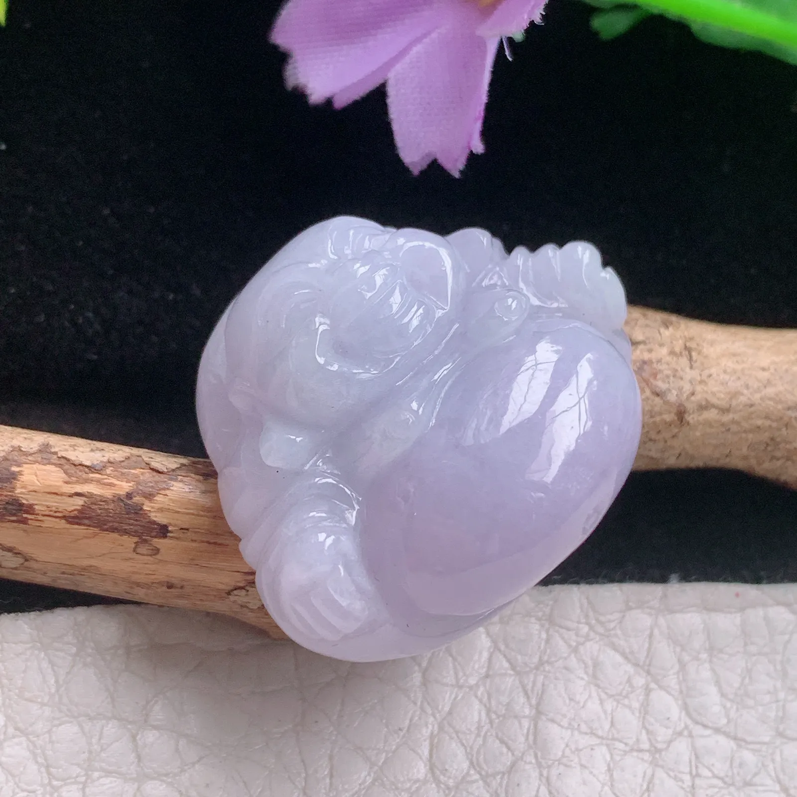 zen自然光26.9*31.8*13.2天然缅甸翡翠A货饱满紫罗兰开心佛 佛公玉吊坠