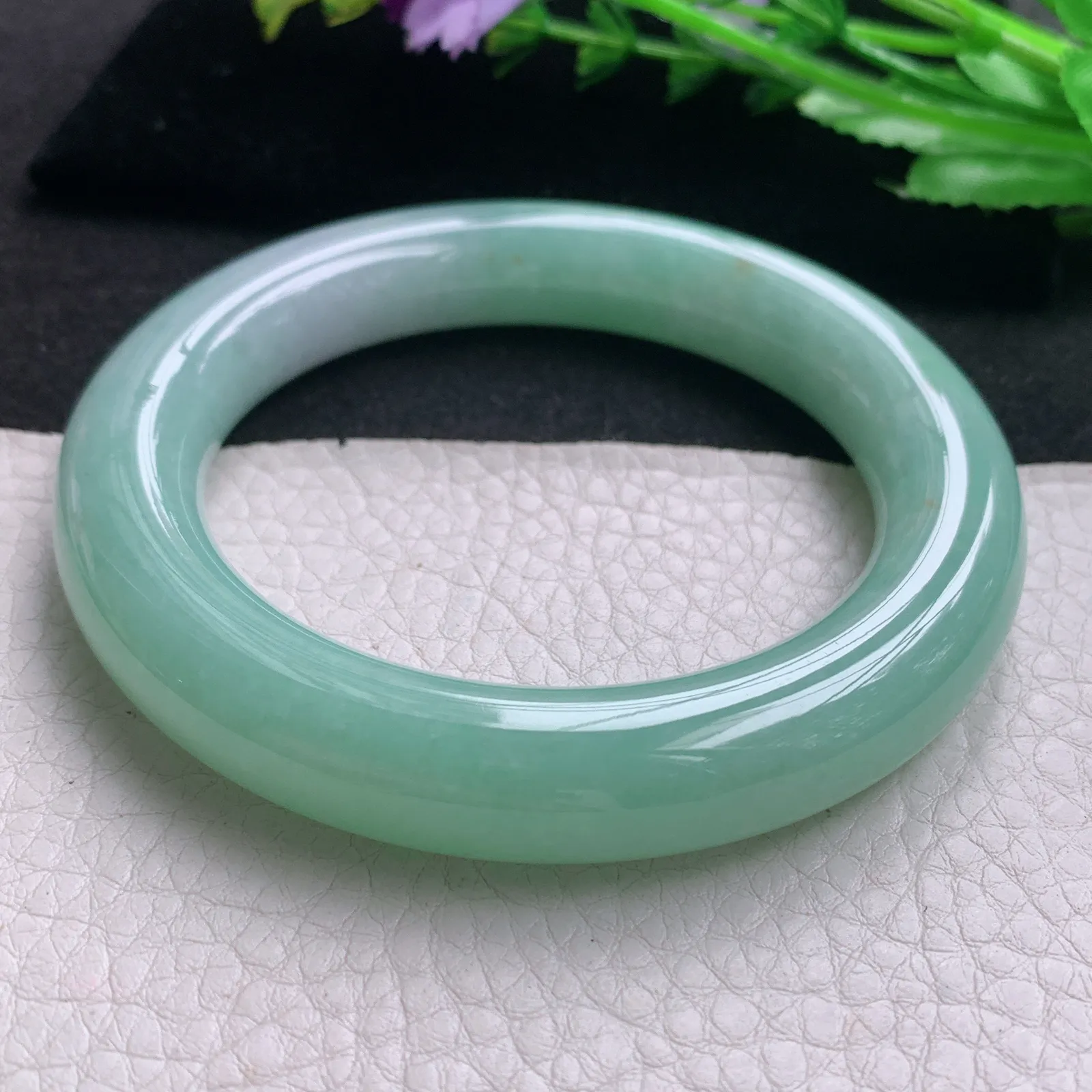 ss实拍58.5*12.3胖圆镯 天然缅甸翡翠A货玉手镯春带彩胶感圆条平安镯