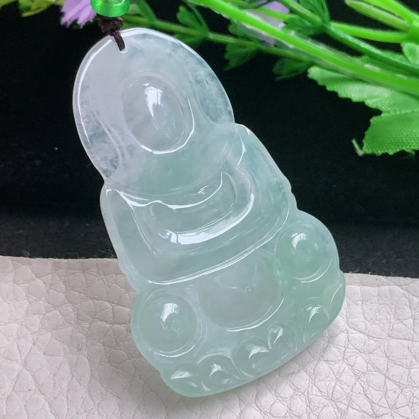 zen自然光56.8*36.8*5.6天然缅甸翡翠A货晴绿正庄观音 玉观音玉吊坠