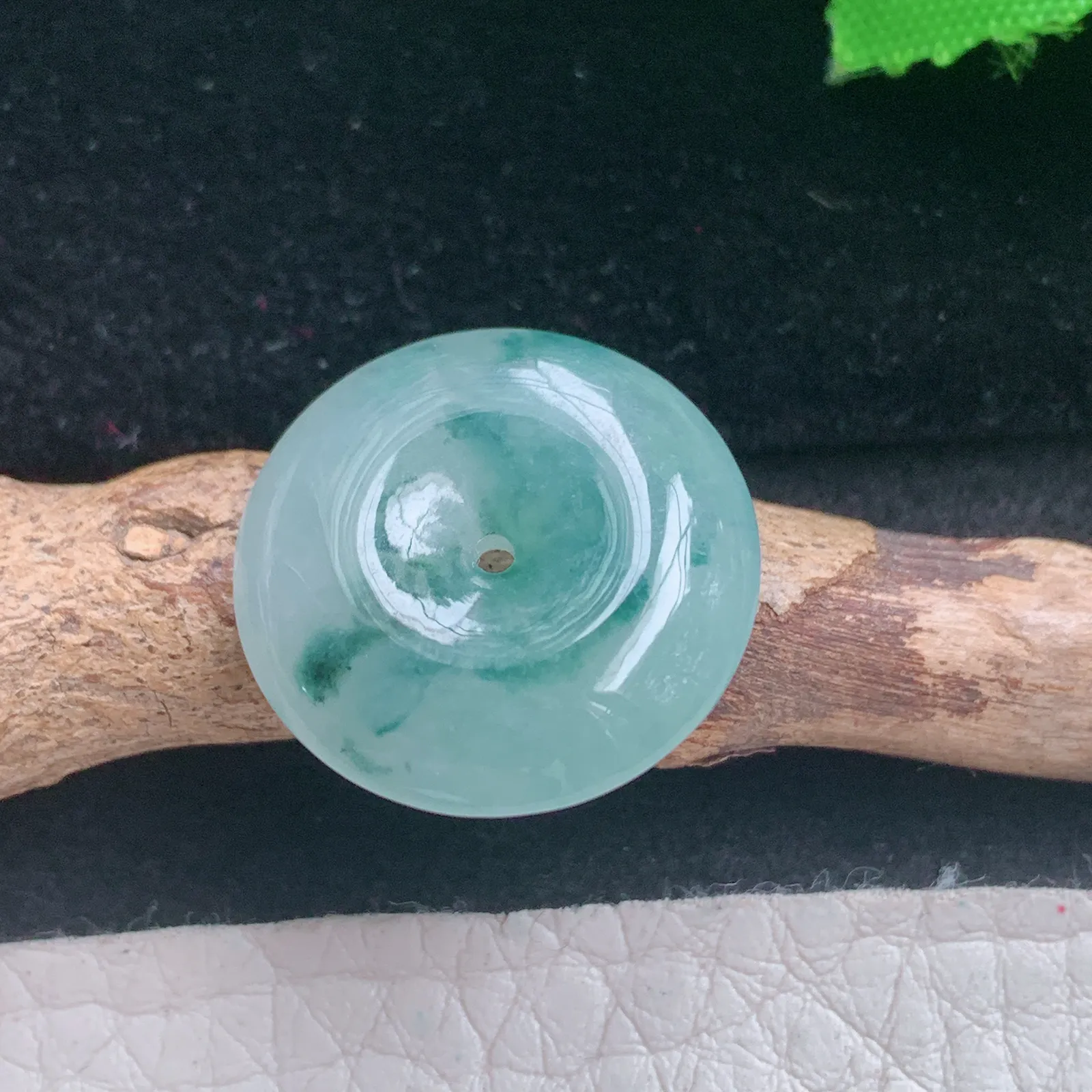 zen自然光19.8*5.8天然缅甸翡翠A货冰飘花饱满平安扣玉扣玉吊坠