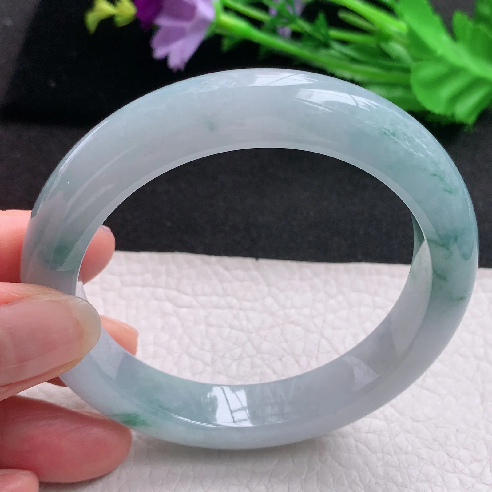 ss实拍58.5*12.6*9.6mm天然缅甸翡翠A货玉手镯冰飘花宽边正圈平安镯