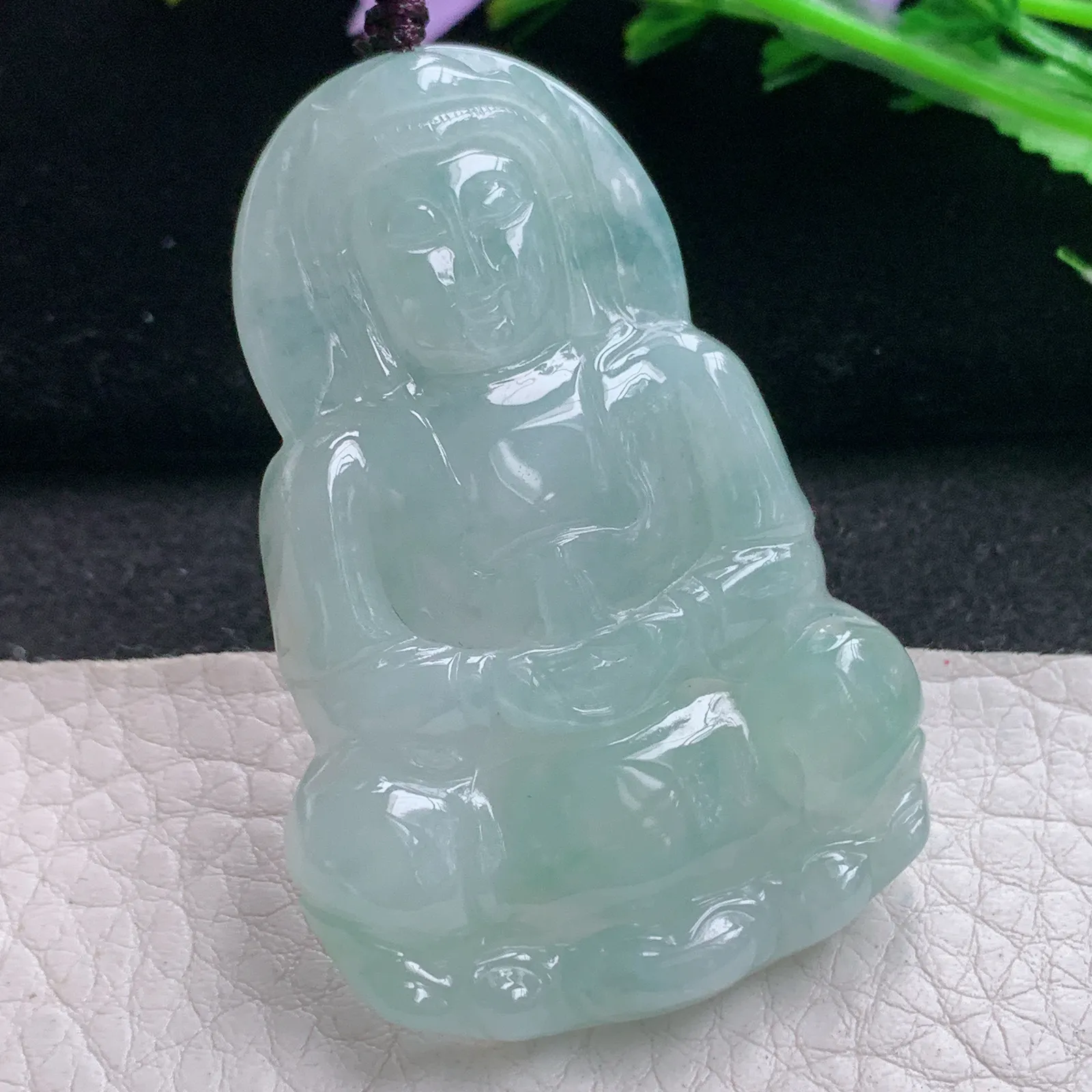 zen自然光56.6*38*5.9天然缅甸翡翠A货冰晴正庄观音 玉观音玉吊坠
