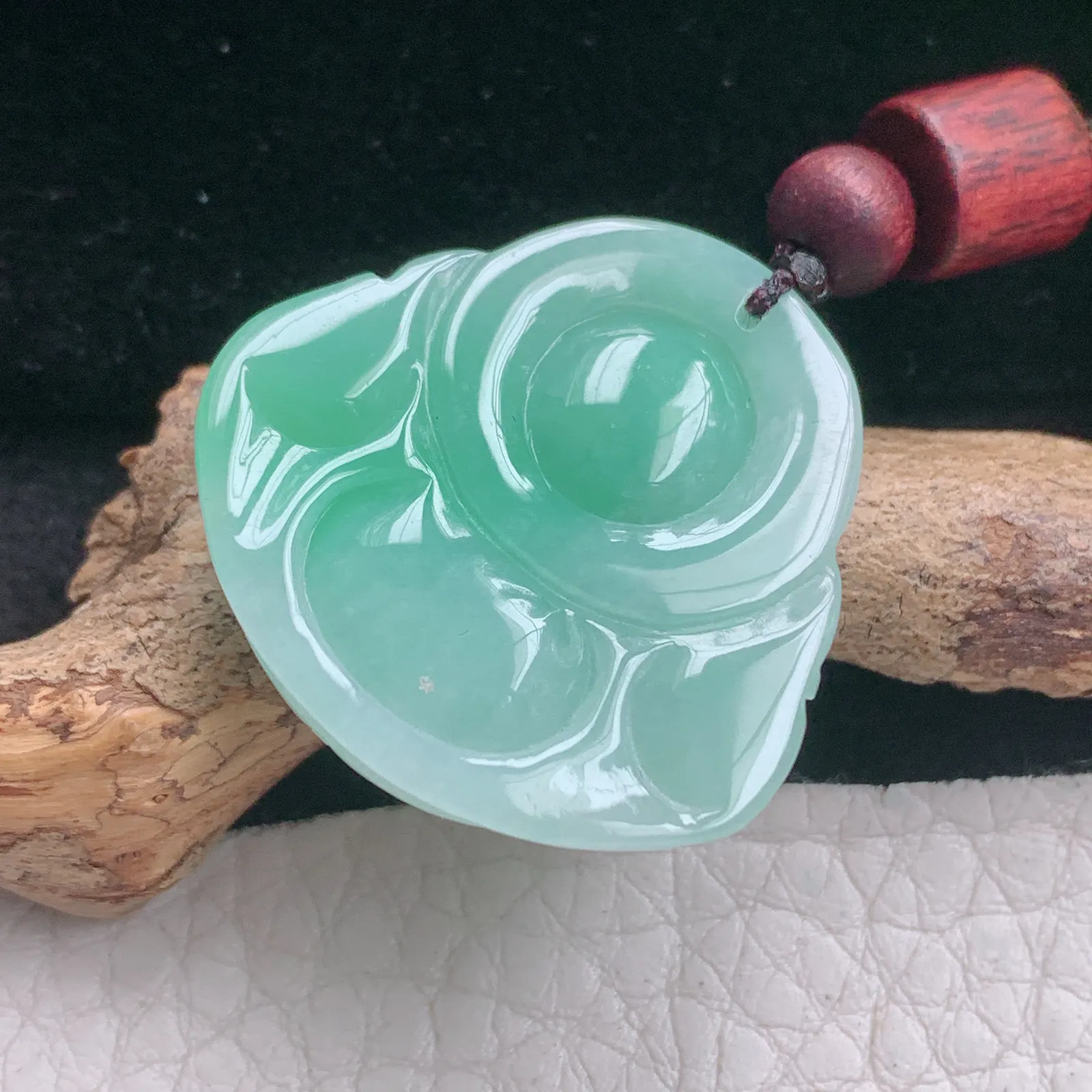 zen自然光27.6*26.3*5.8天然缅甸翡翠A货甜绿佛公 大肚佛玉吊坠