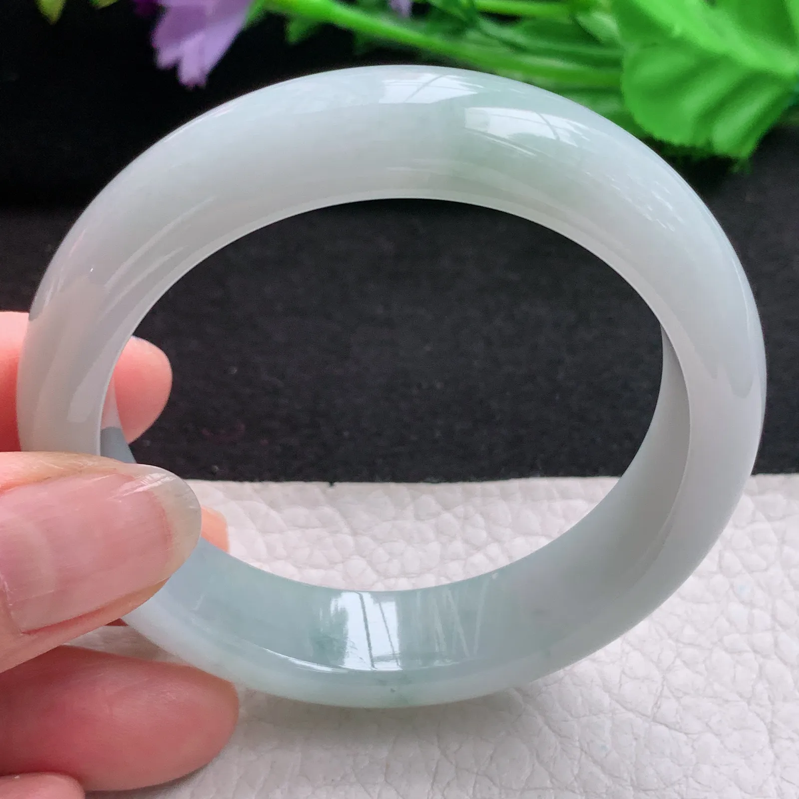 nr实拍54*14*8.2缅甸翡翠a货玉手镯水润飘花正圈平安镯宽版玉手环