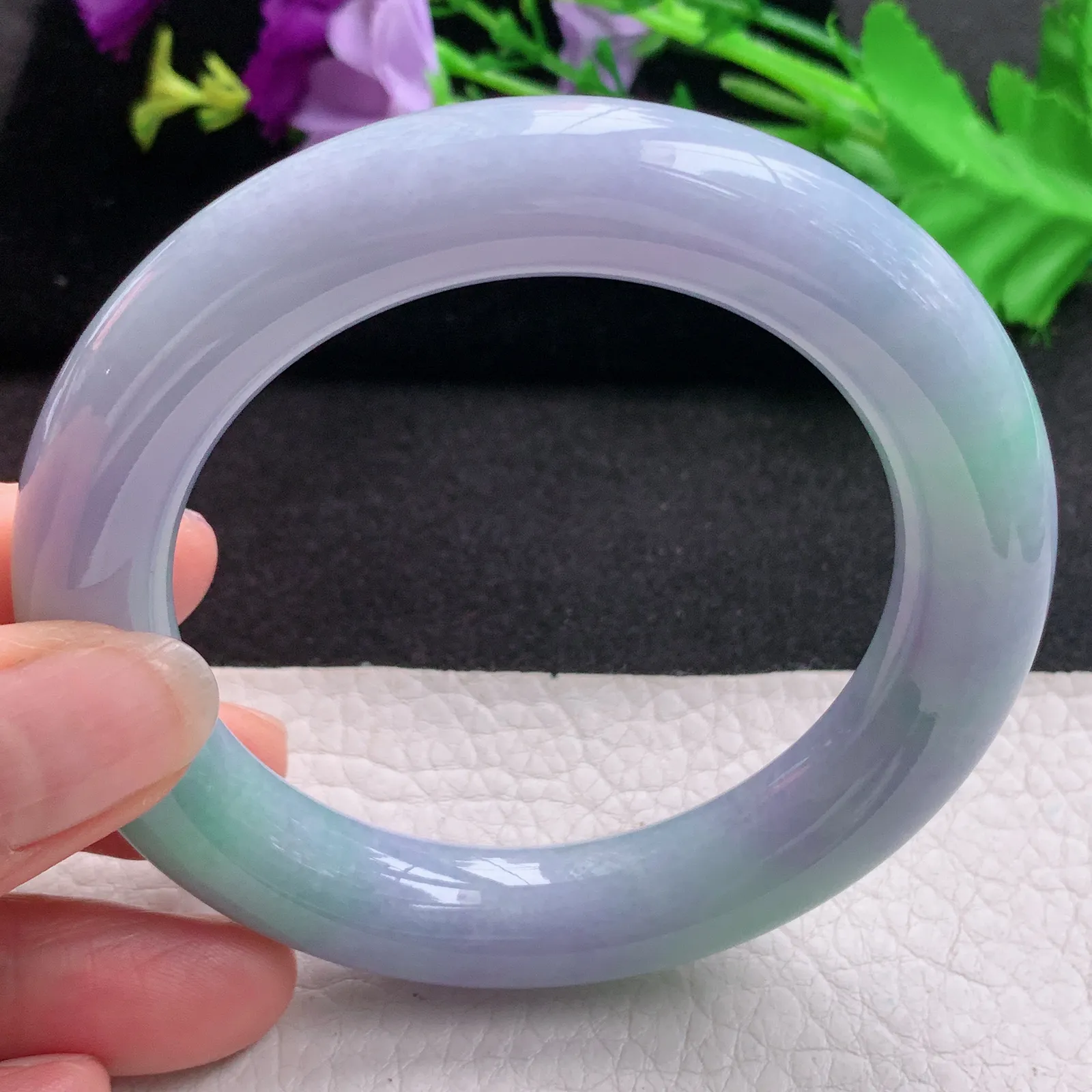 ss实拍57*12.5*11.8胖圆镯 天然缅甸翡翠A货玉手镯春带彩水润圆条平安镯