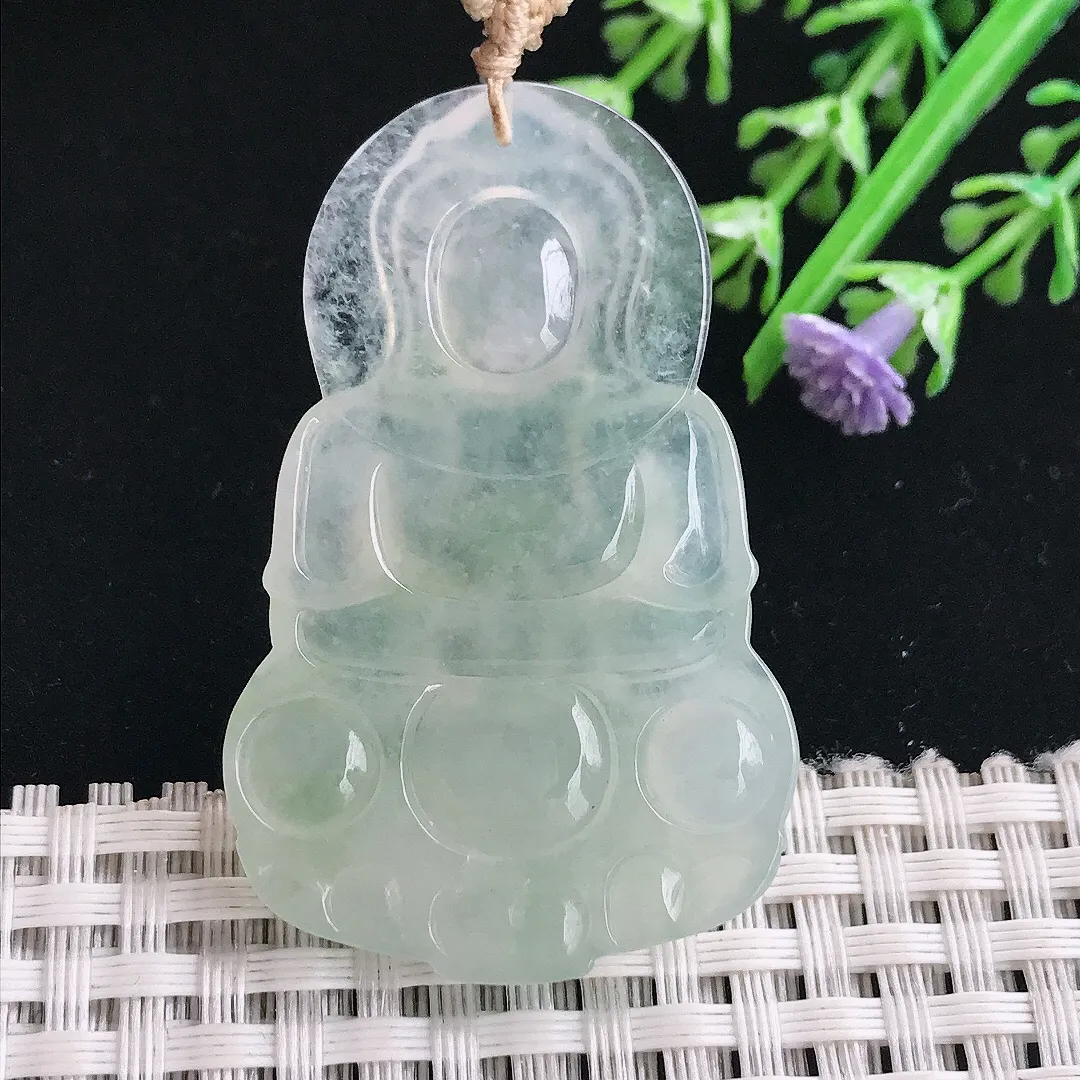 实拍A货翡翠48.8/31/5.1老坑冰胶水灵冰晴观音吊坠正装翡翠观音挂件