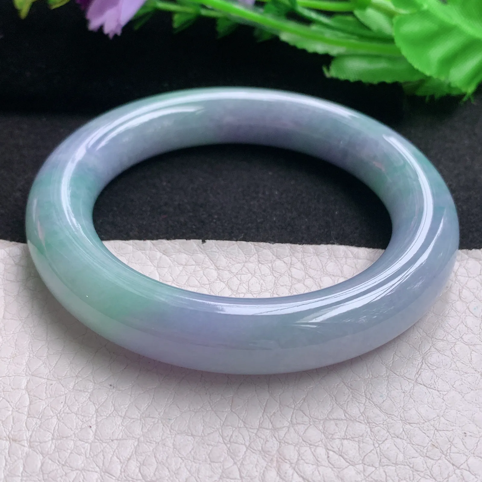 ss实拍57*12.5*11.8胖圆镯 天然缅甸翡翠A货玉手镯春带彩水润圆条平安镯