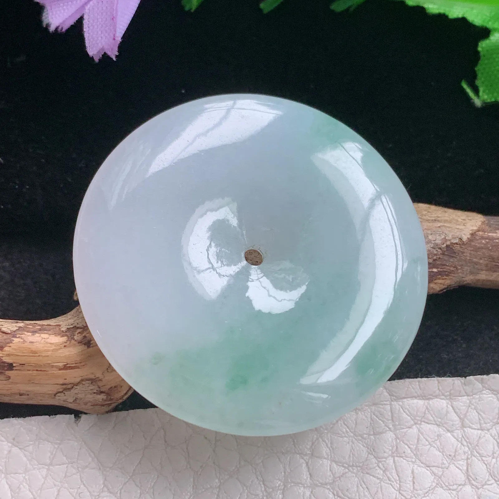 zen自然光41*6天然缅甸翡翠A货飘花大平安扣 玉扣玉吊坠