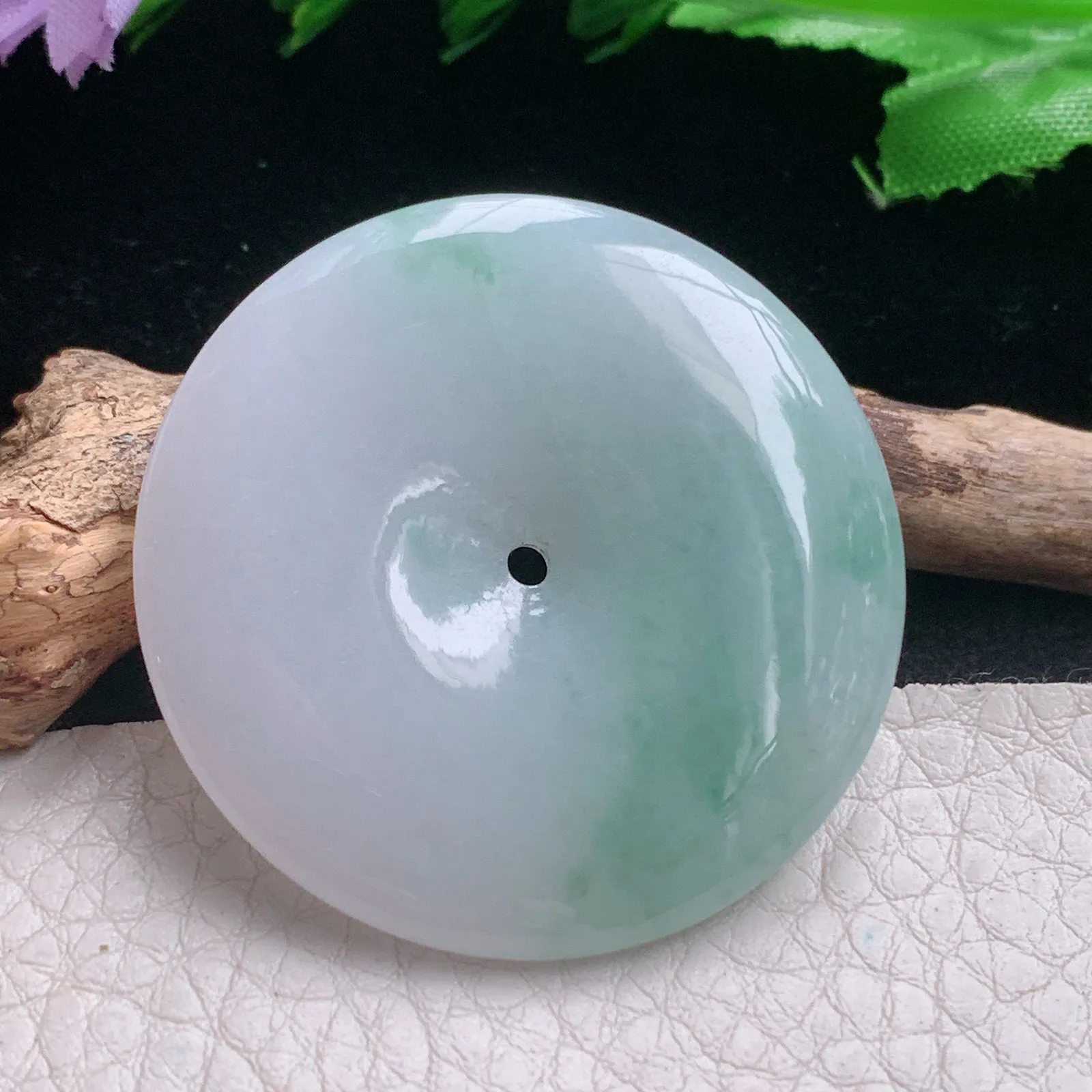 zen自然光41*6天然缅甸翡翠A货飘花大平安扣 玉扣玉吊坠