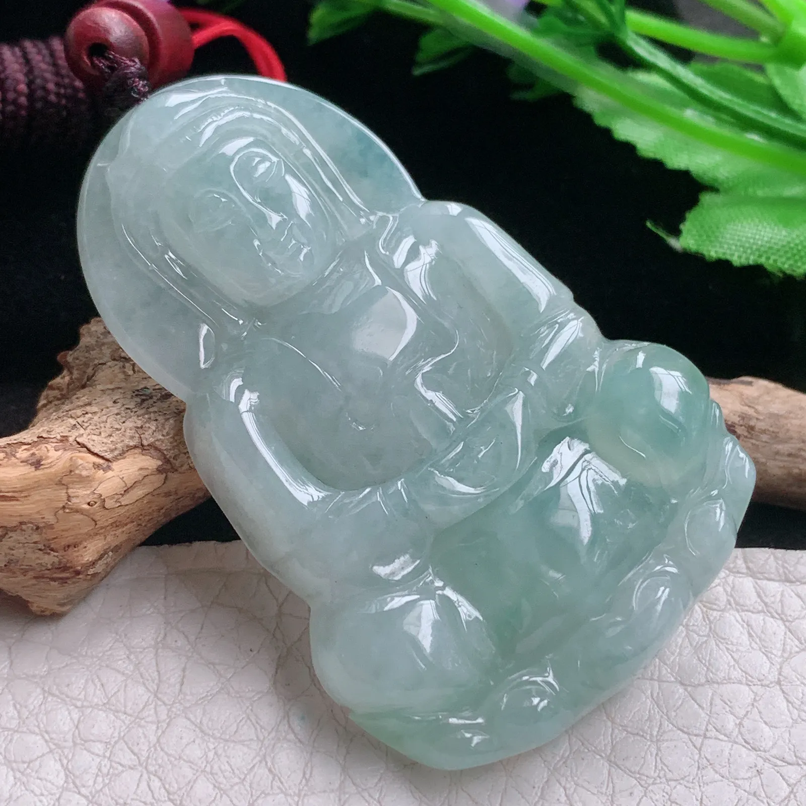 zen自然光56.6*38*5.9天然缅甸翡翠A货冰晴正庄观音 玉观音玉吊坠