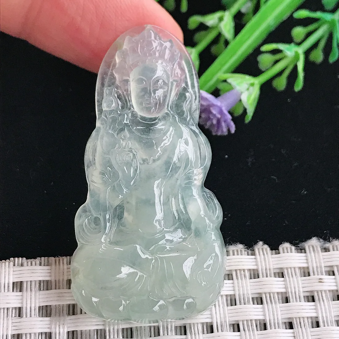 实拍A货翡翠46.3/24/5.1老坑冰种冰晴渡母菩萨吊坠翡翠挂件