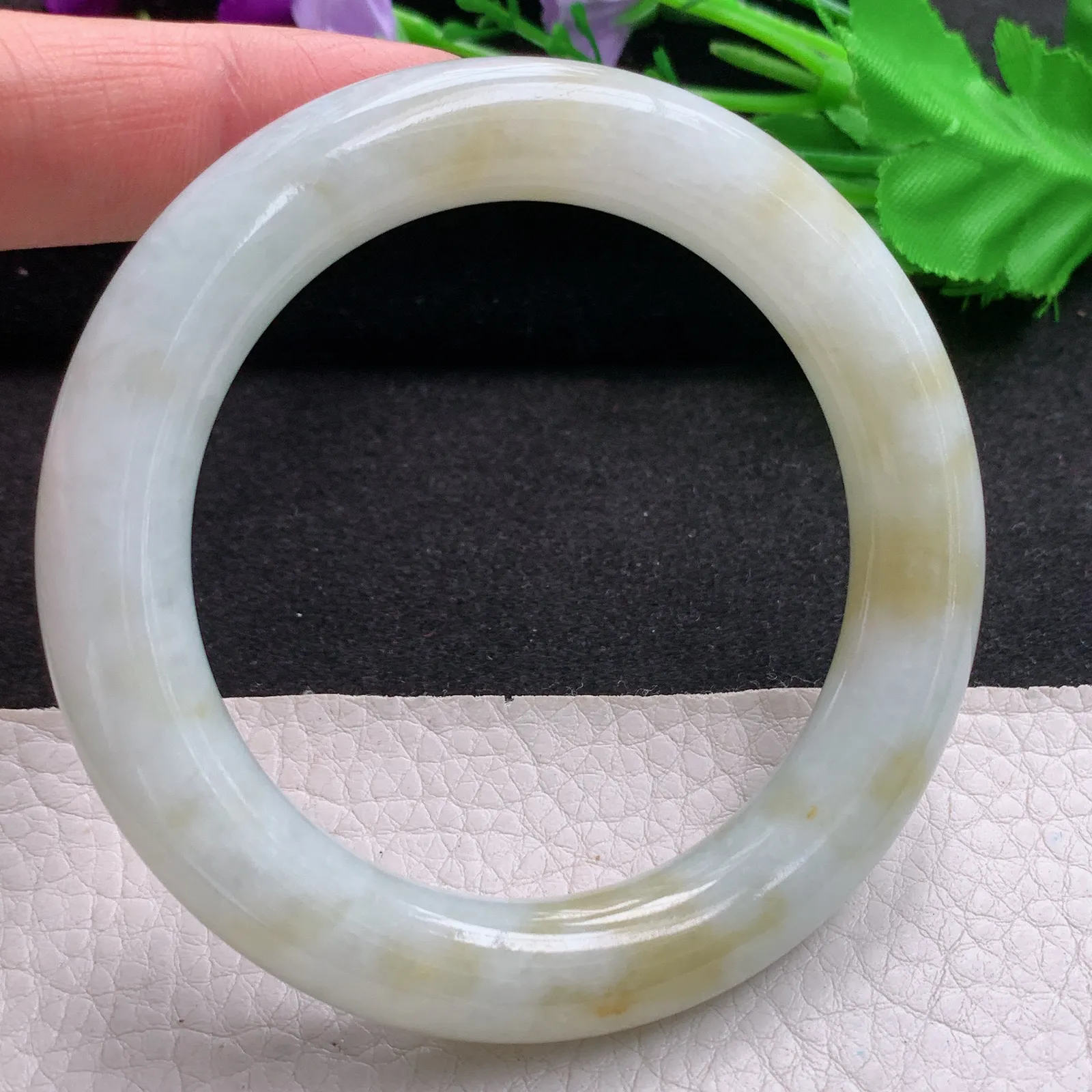 hh实拍56*11招财美人镯 特色天然缅甸翡翠A货玉手镯双彩圆条平安镯