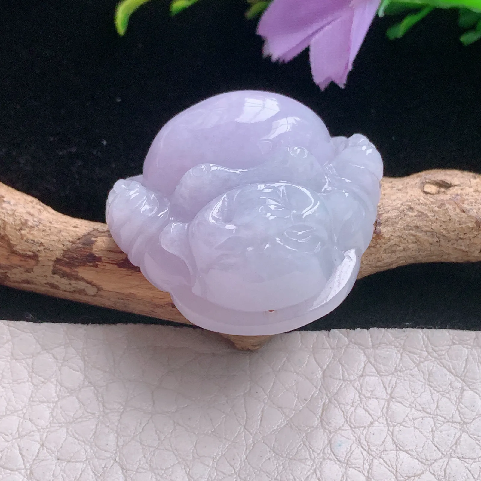 zen自然光26.9*31.8*13.2天然缅甸翡翠A货饱满紫罗兰开心佛 佛公玉吊坠