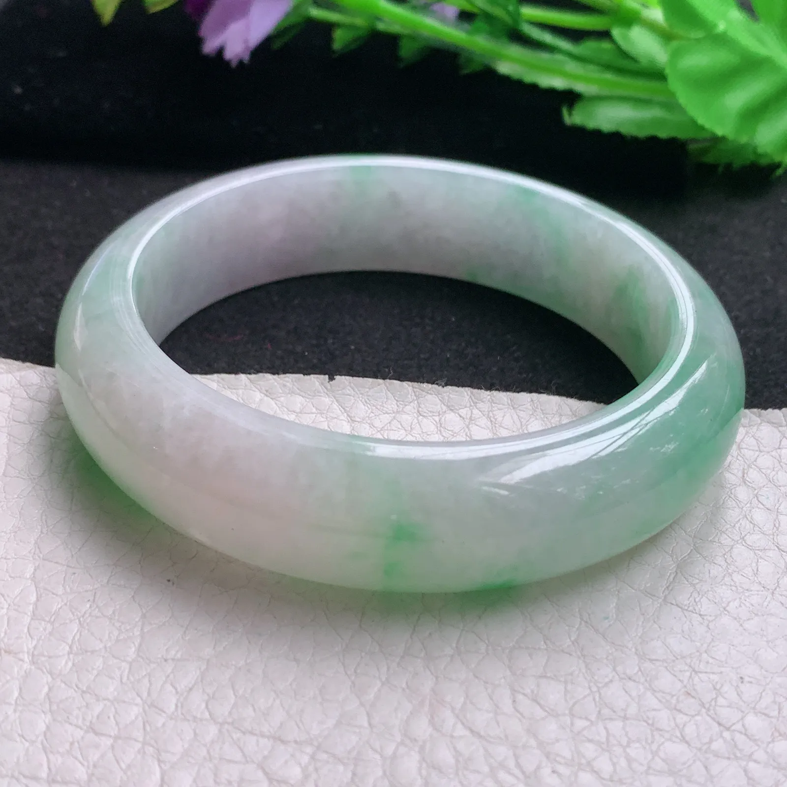 nr实拍58.5*16*9轮胎镯 天然缅甸翡翠A货玉手镯飘绿水润正圈平安镯
