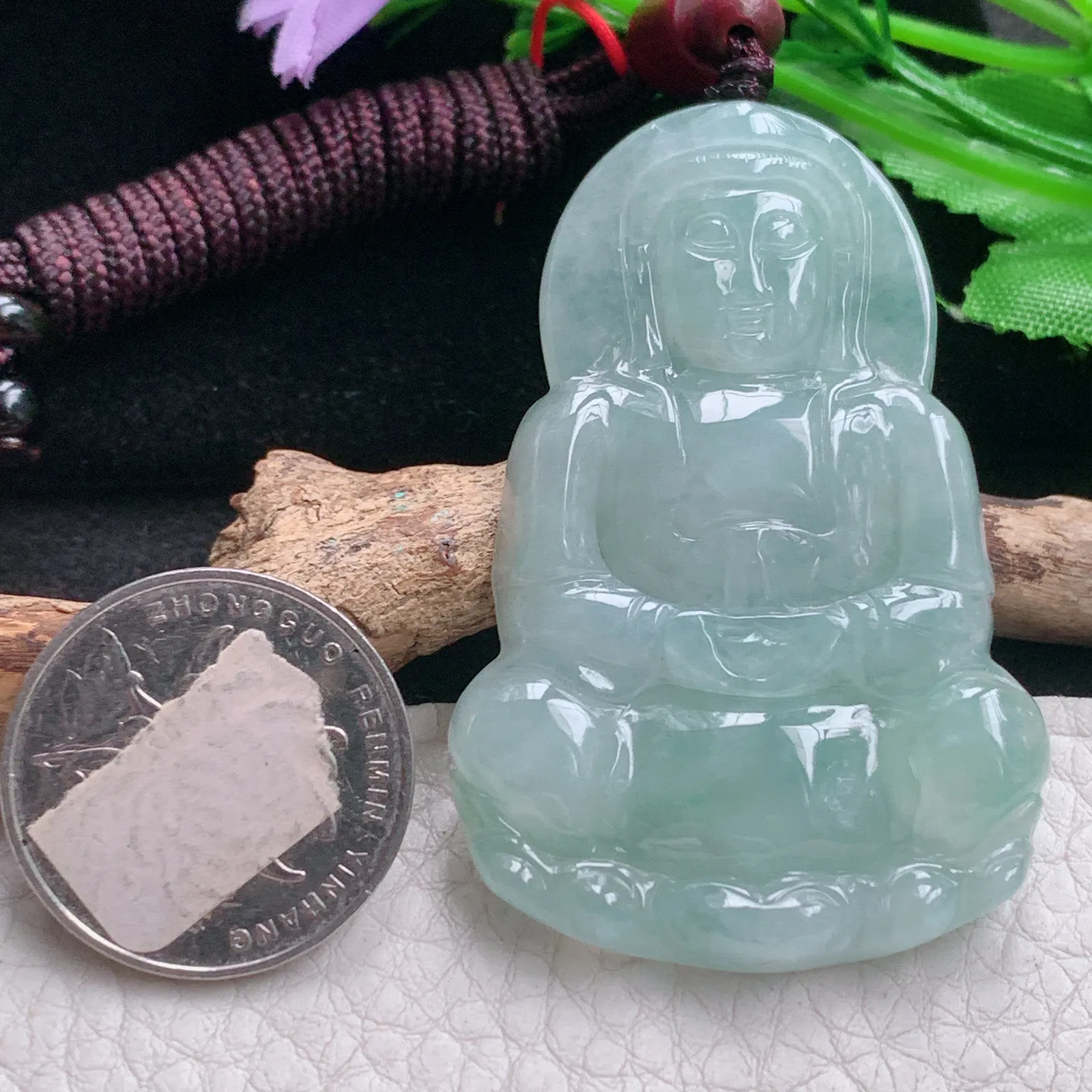 zen自然光56.6*38*5.9天然缅甸翡翠A货冰晴正庄观音 玉观音玉吊坠