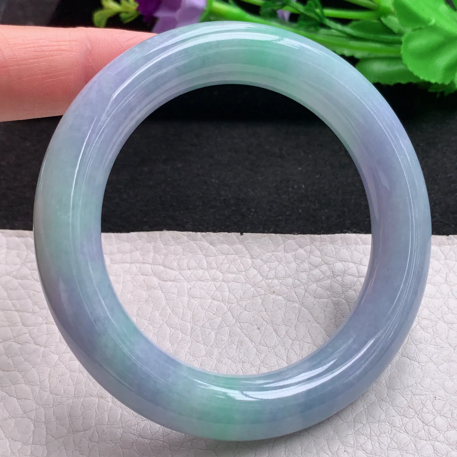 ss实拍57*12.5*11.8胖圆镯 天然缅甸翡翠A货玉手镯春带彩水润圆条平安镯