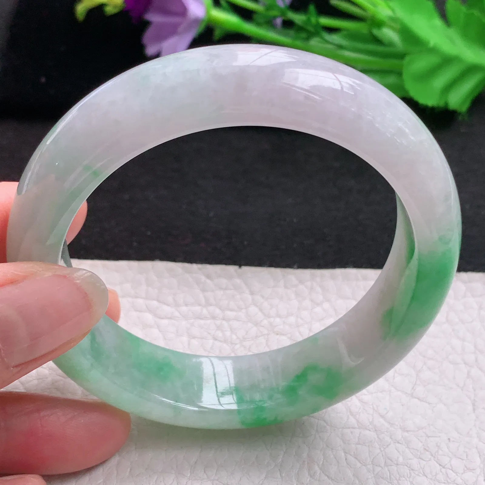 nr实拍58.5*16*9轮胎镯 天然缅甸翡翠A货玉手镯飘绿水润正圈平安镯