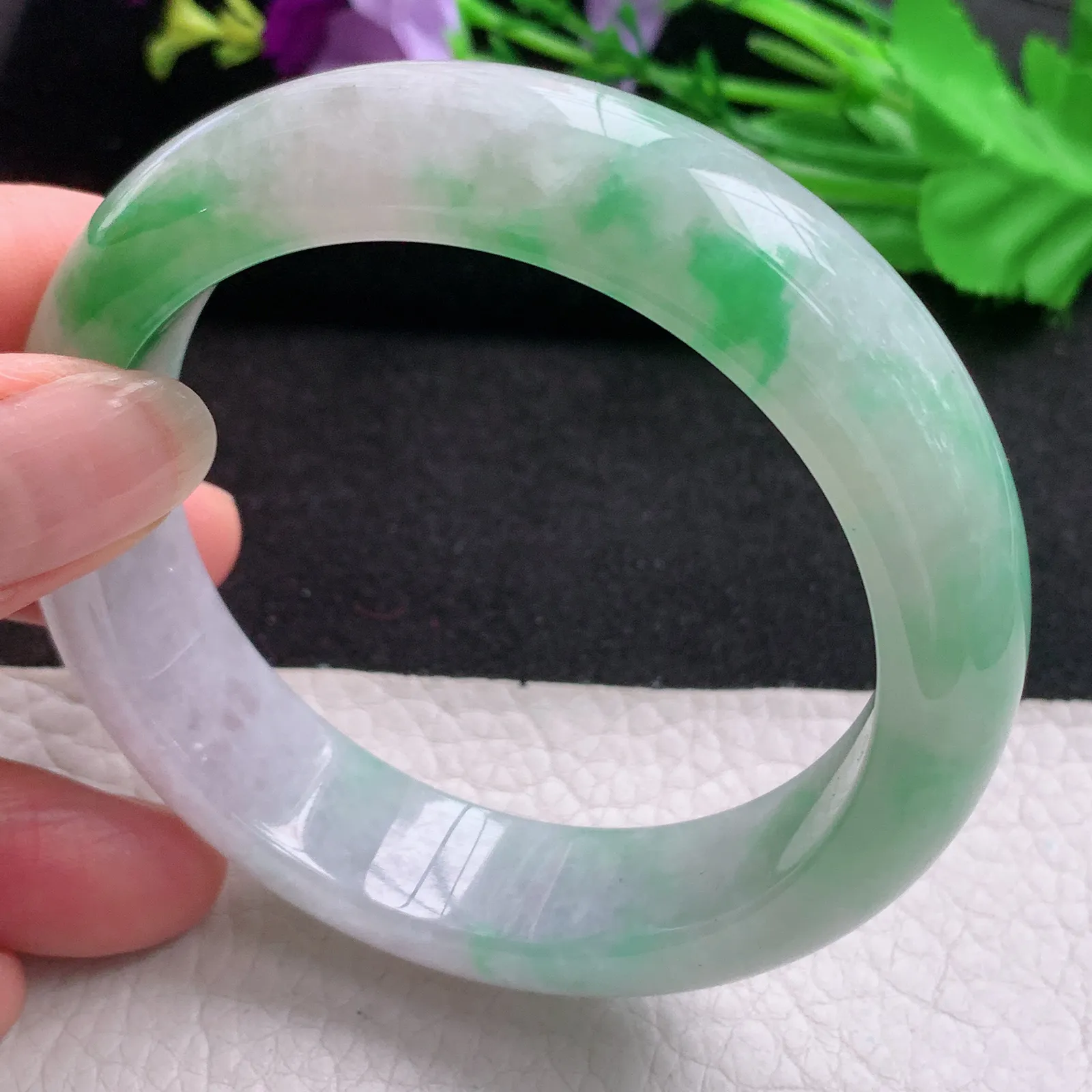nr实拍58.5*16*9轮胎镯 天然缅甸翡翠A货玉手镯飘绿水润正圈平安镯