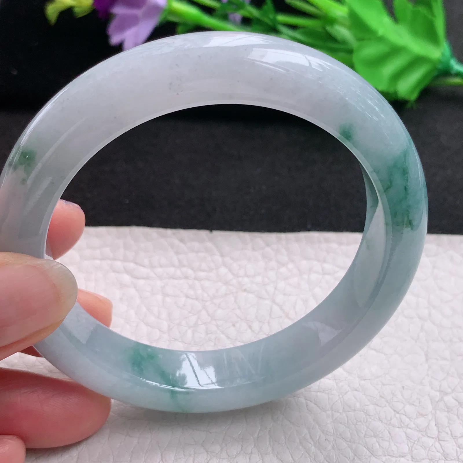 ss实拍58.5*12.6*9.6mm天然缅甸翡翠A货玉手镯冰飘花宽边正圈平安镯