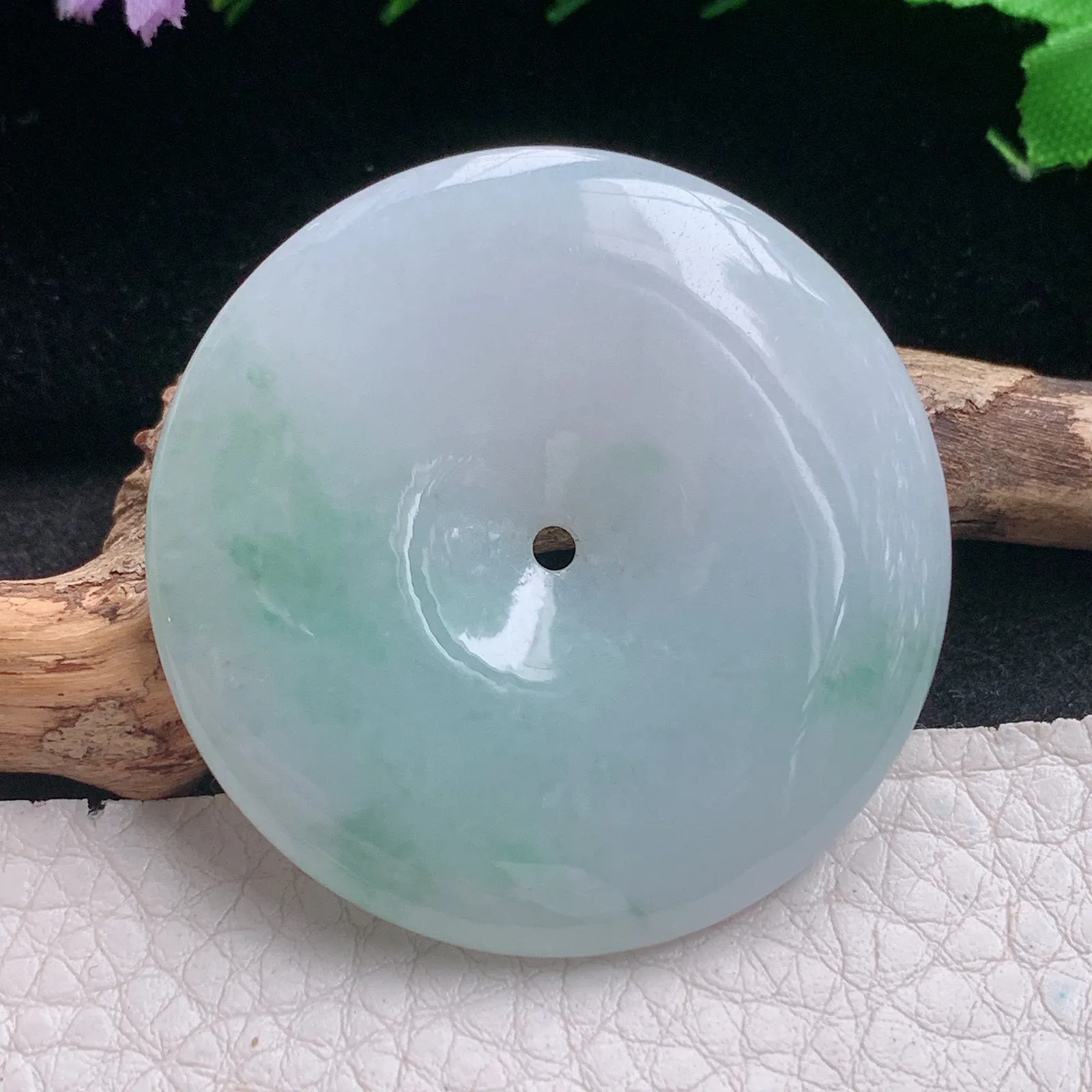 zen自然光41*6天然缅甸翡翠A货飘花大平安扣 玉扣玉吊坠