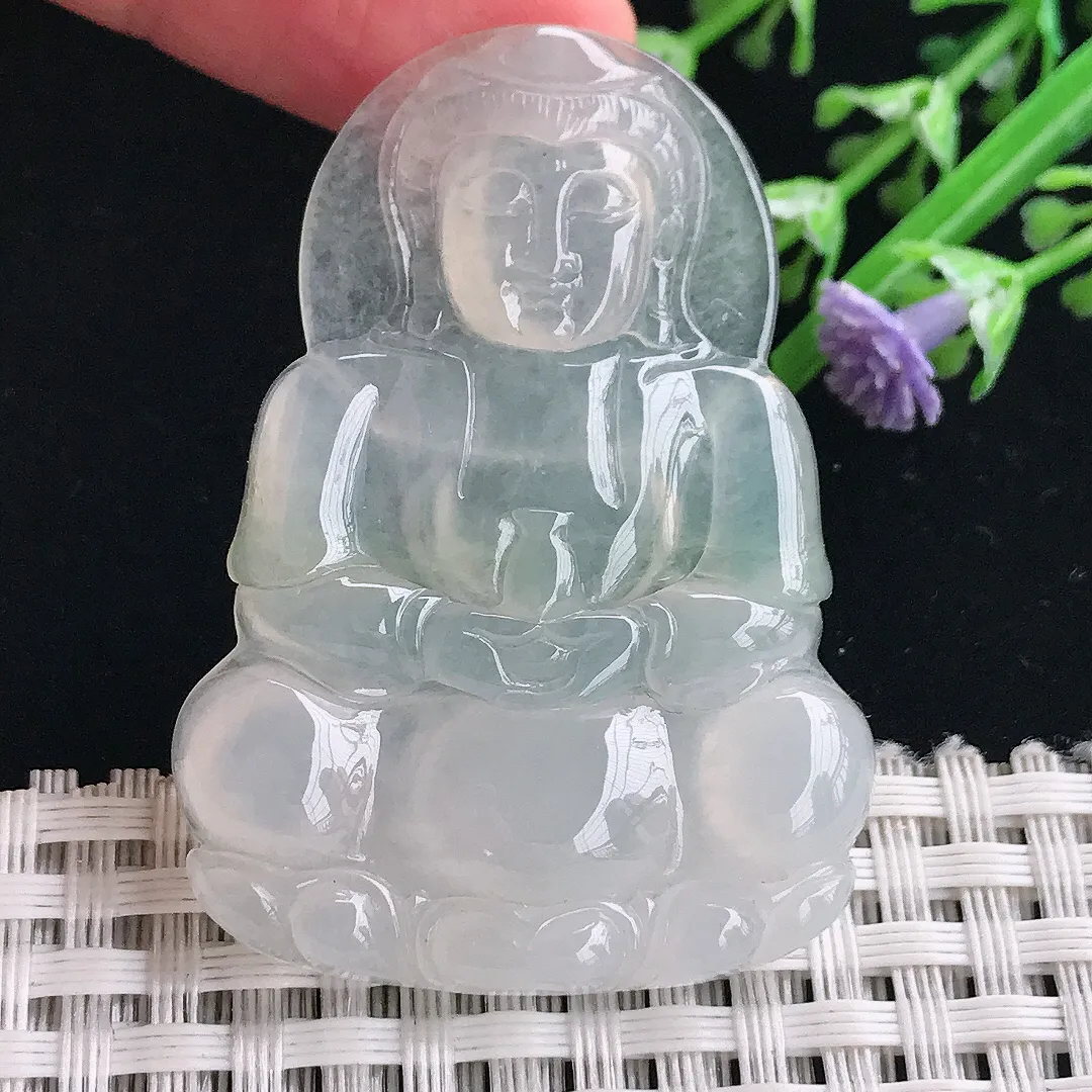 实拍A货翡翠49/35.2/5老坑冰种起胶正装观音吊坠翡翠挂件