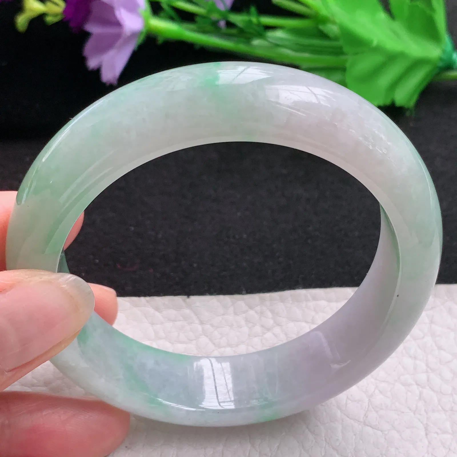 nr实拍58.5*16*9轮胎镯 天然缅甸翡翠A货玉手镯飘绿水润正圈平安镯