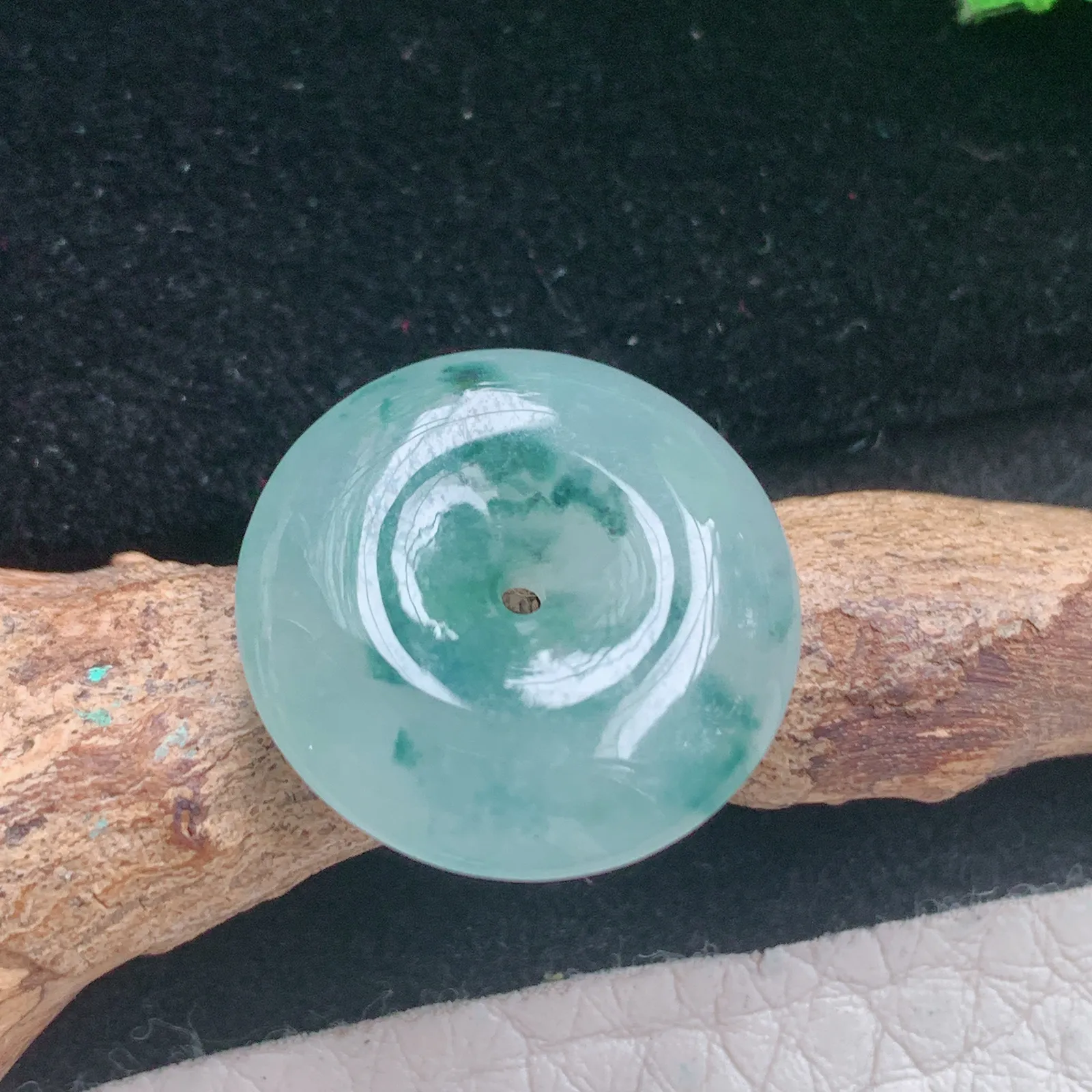 zen自然光19.8*5.8天然缅甸翡翠A货冰飘花饱满平安扣玉扣玉吊坠