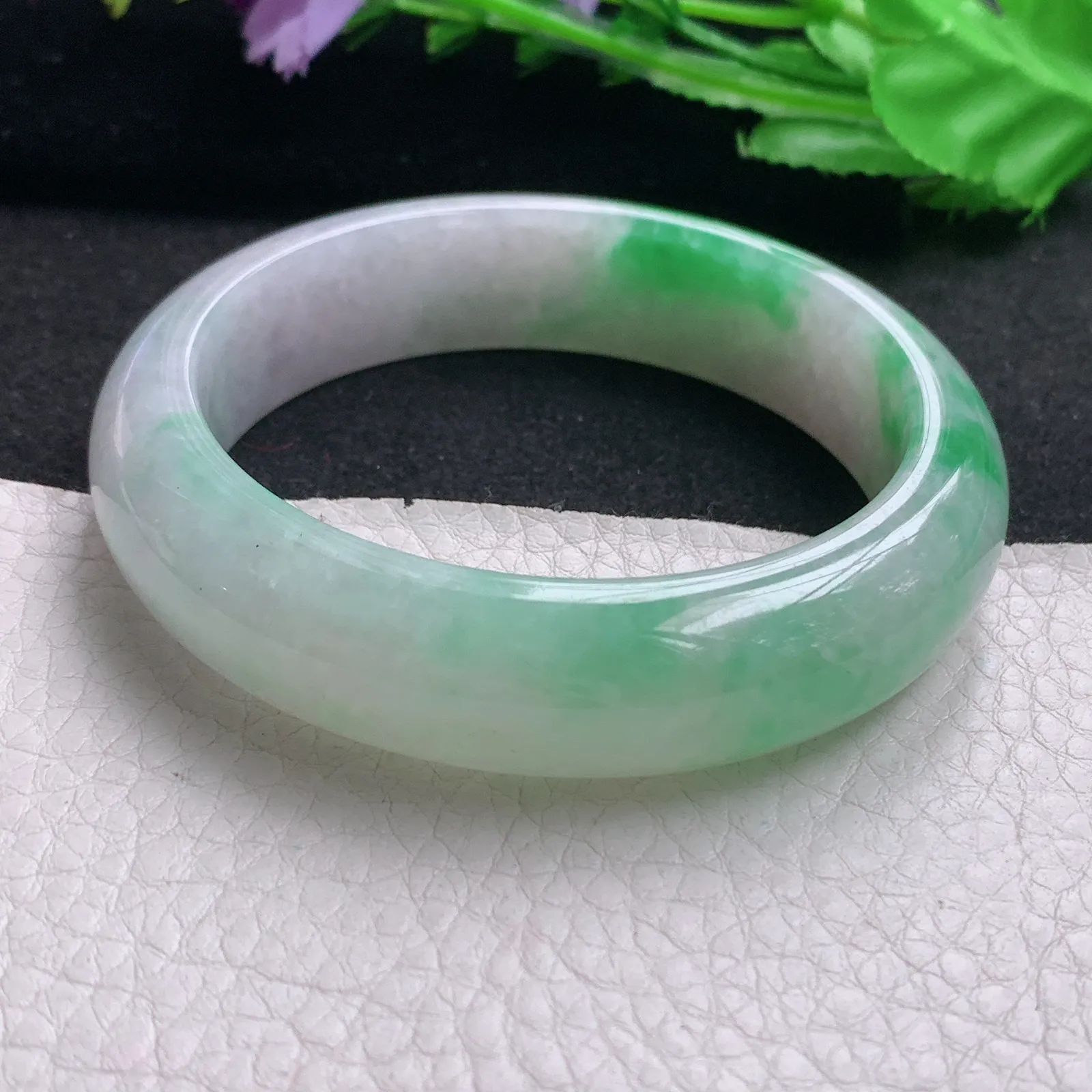 nr实拍58.5*16*9轮胎镯 天然缅甸翡翠A货玉手镯飘绿水润正圈平安镯