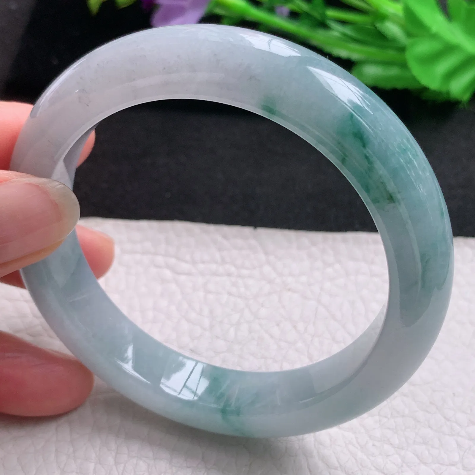 ss实拍58.5*12.6*9.6mm天然缅甸翡翠A货玉手镯冰飘花宽边正圈平安镯