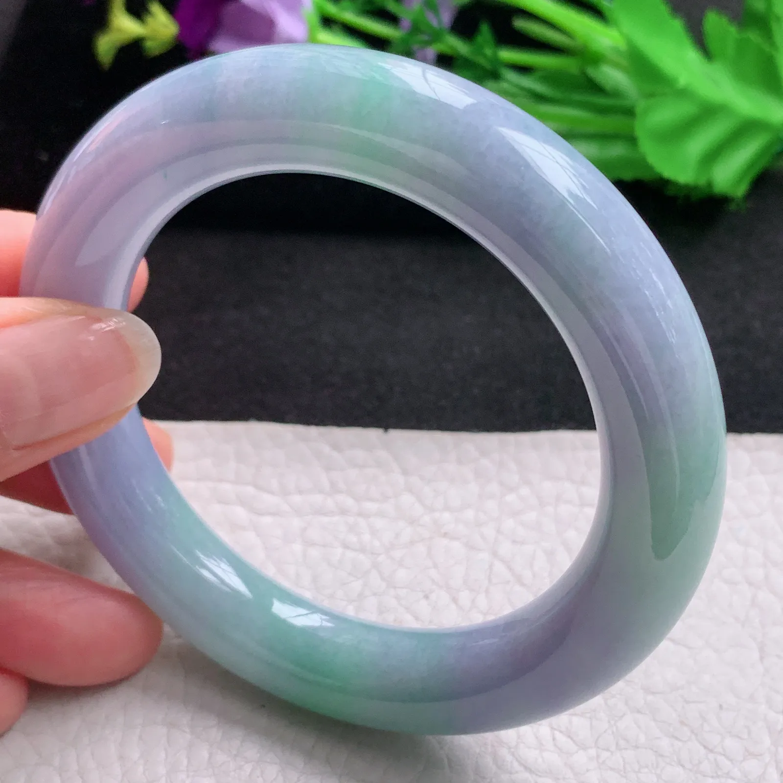 ss实拍57*12.5*11.8胖圆镯 天然缅甸翡翠A货玉手镯春带彩水润圆条平安镯