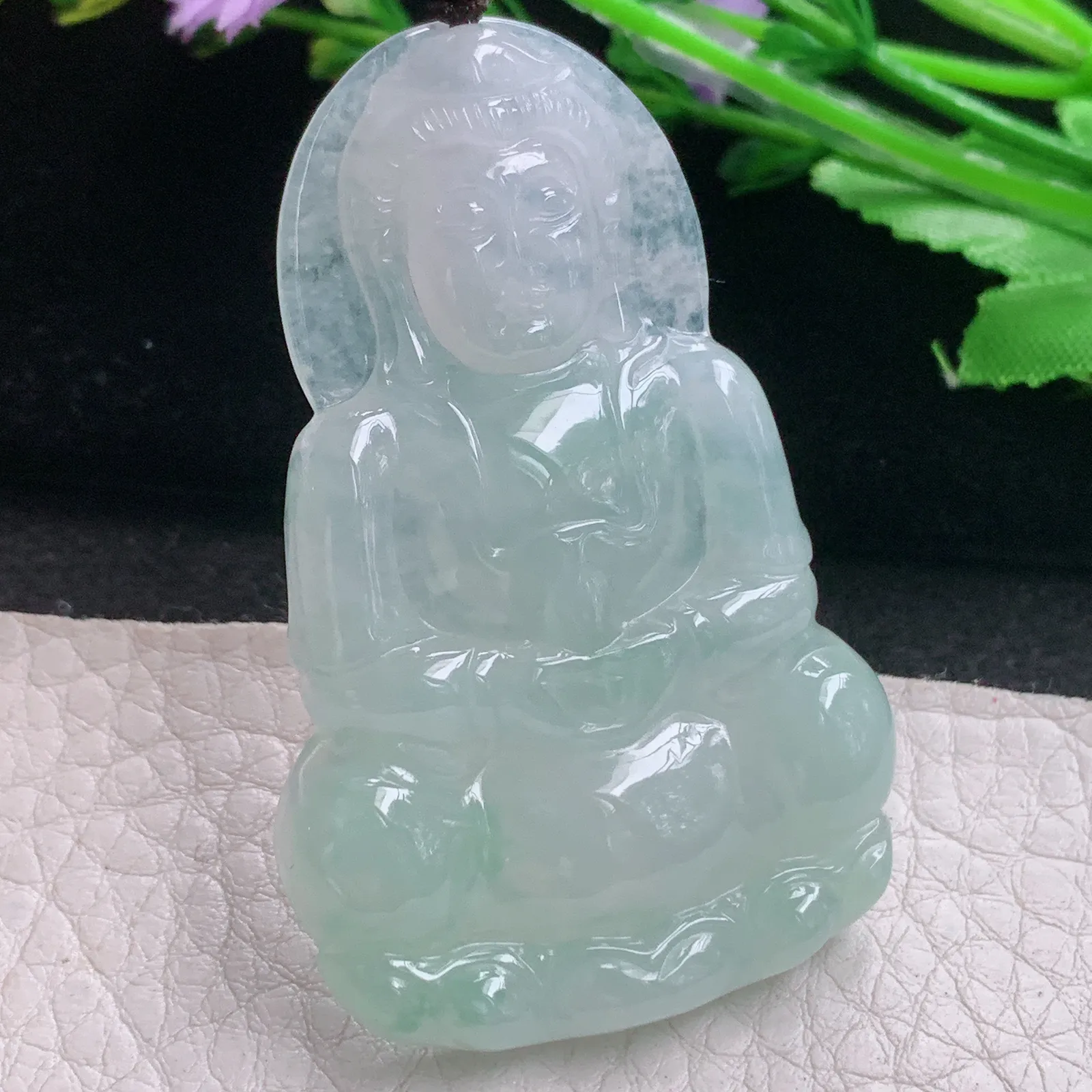 zen自然光56.8*36.8*5.6天然缅甸翡翠A货晴绿正庄观音 玉观音玉吊坠