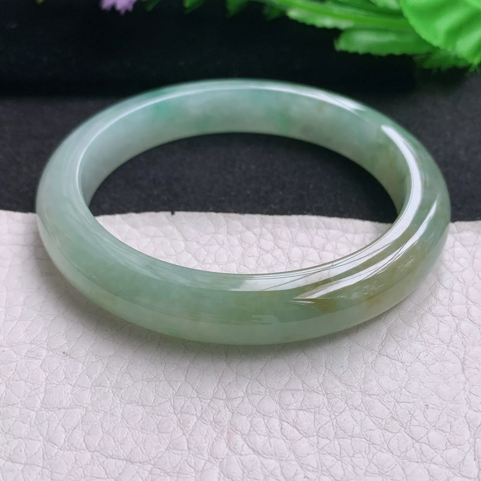 hh实拍58.5*10.5*8.3mm天然缅甸翡翠A货玉手镯冰胶秀气双彩宽边平安镯