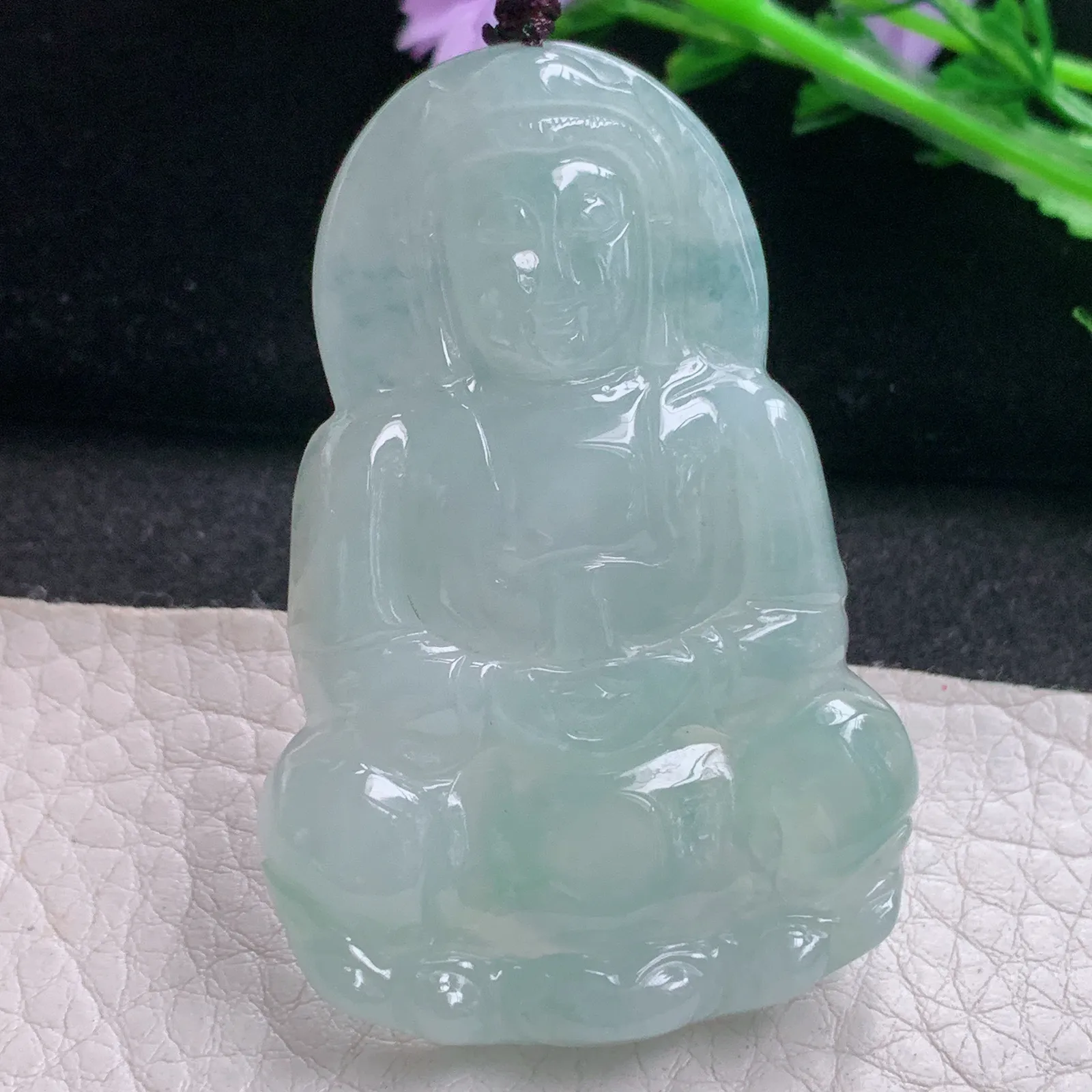 zen自然光56.6*38*5.9天然缅甸翡翠A货冰晴正庄观音 玉观音玉吊坠