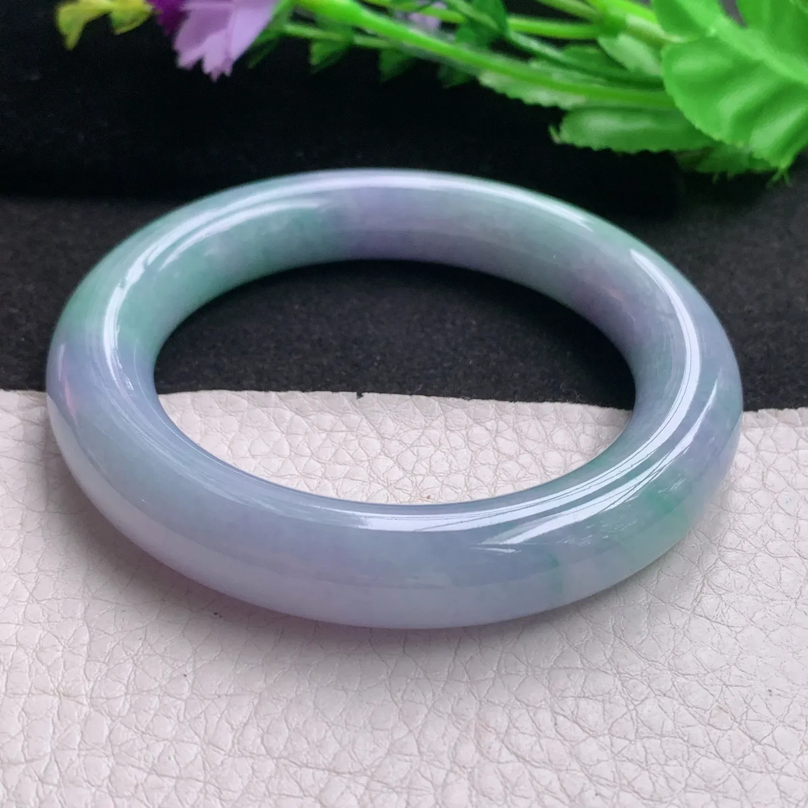 ss实拍57*12.5*11.8胖圆镯 天然缅甸翡翠A货玉手镯春带彩水润圆条平安镯