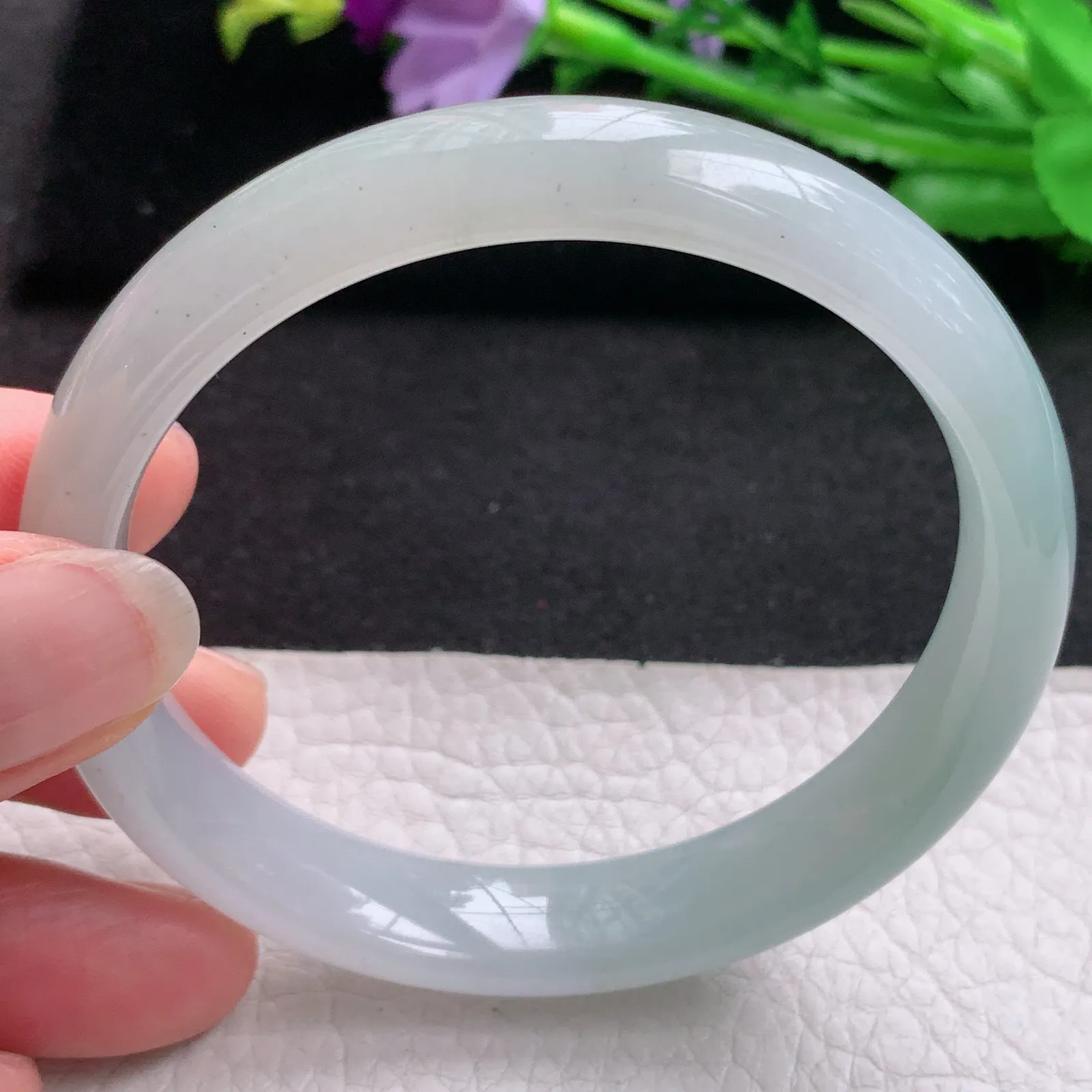 hh实拍58.5*12*7.3mm天然缅甸翡翠A货玉手镯冰胶淡雅宽边正圈平安镯