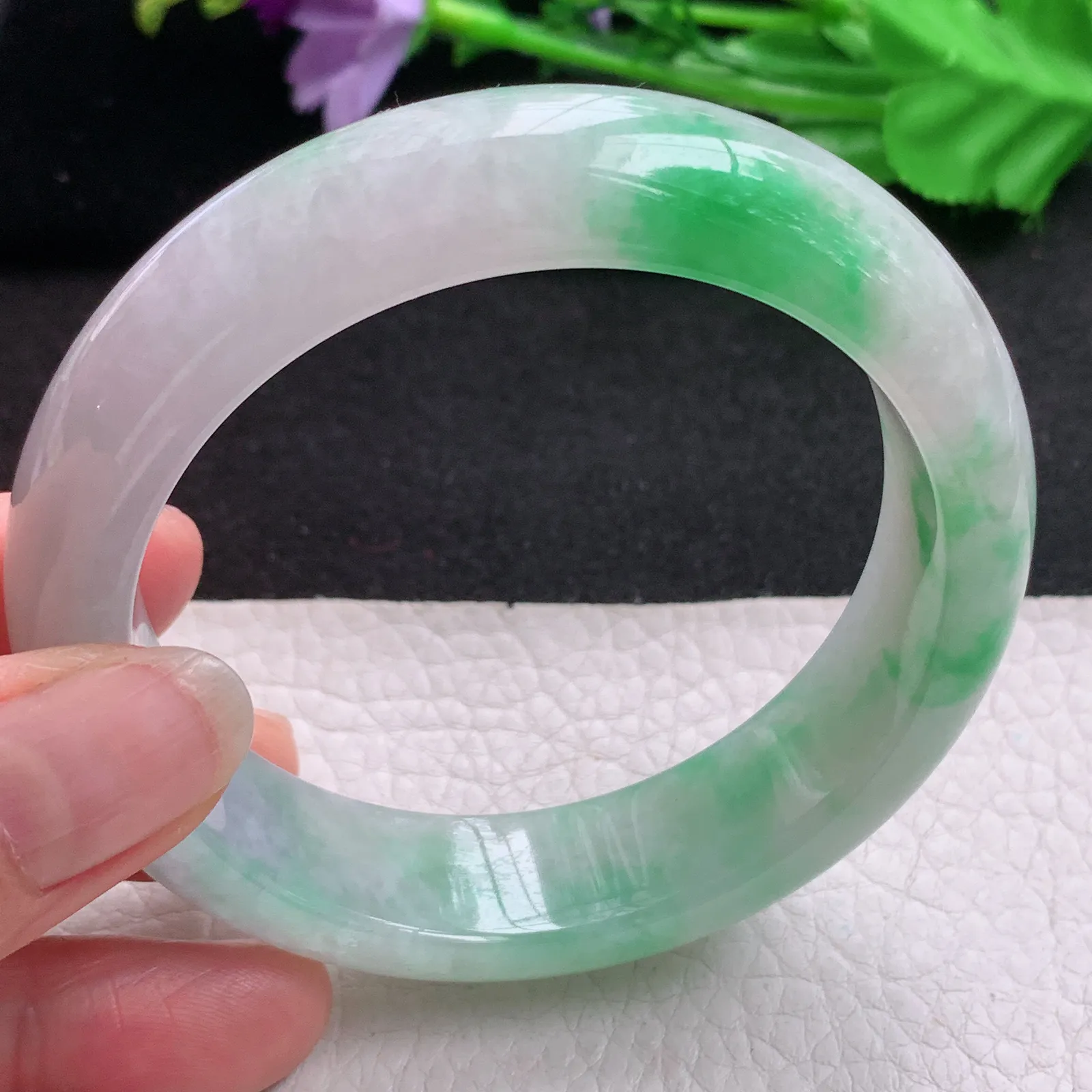 nr实拍58.5*16*9轮胎镯 天然缅甸翡翠A货玉手镯飘绿水润正圈平安镯