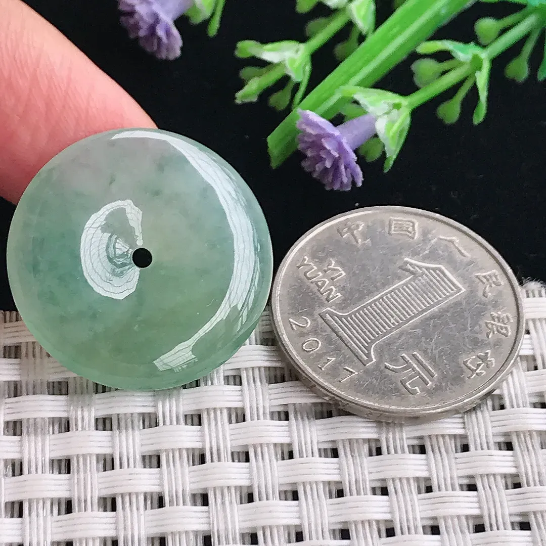 实拍A货翡翠25.3/4.5老坑冰胶果冻冰晴绿平安扣吊坠翡翠玉扣挂件