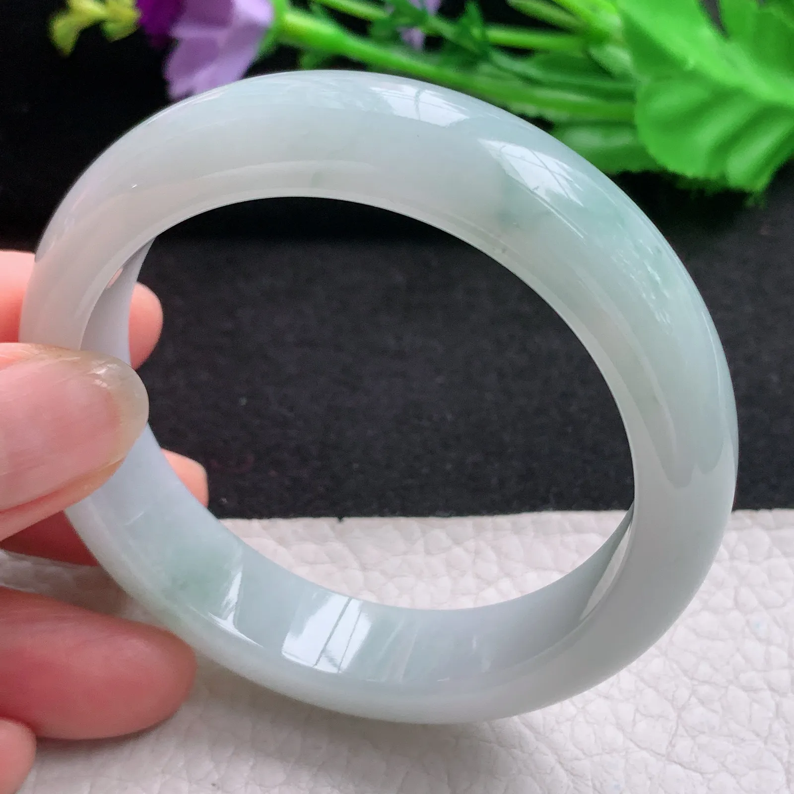 nr实拍54*14*8.2缅甸翡翠a货玉手镯水润飘花正圈平安镯宽版玉手环